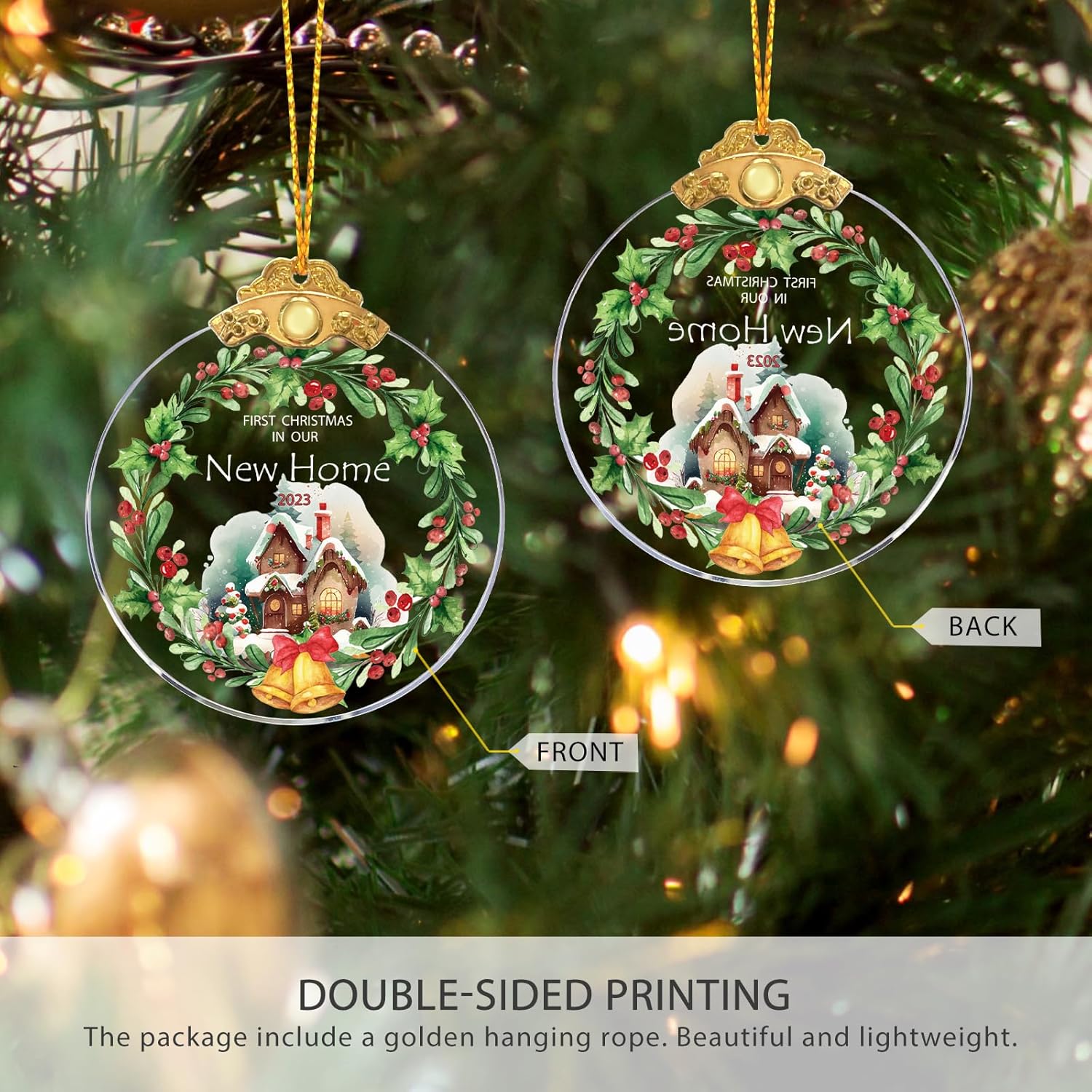 Adorno de cristal para la primera Navidad en nuestro nuevo hogar 2023, recuerdo de Navidad, diseño de campana, regalo de primera Navidad, regalo de