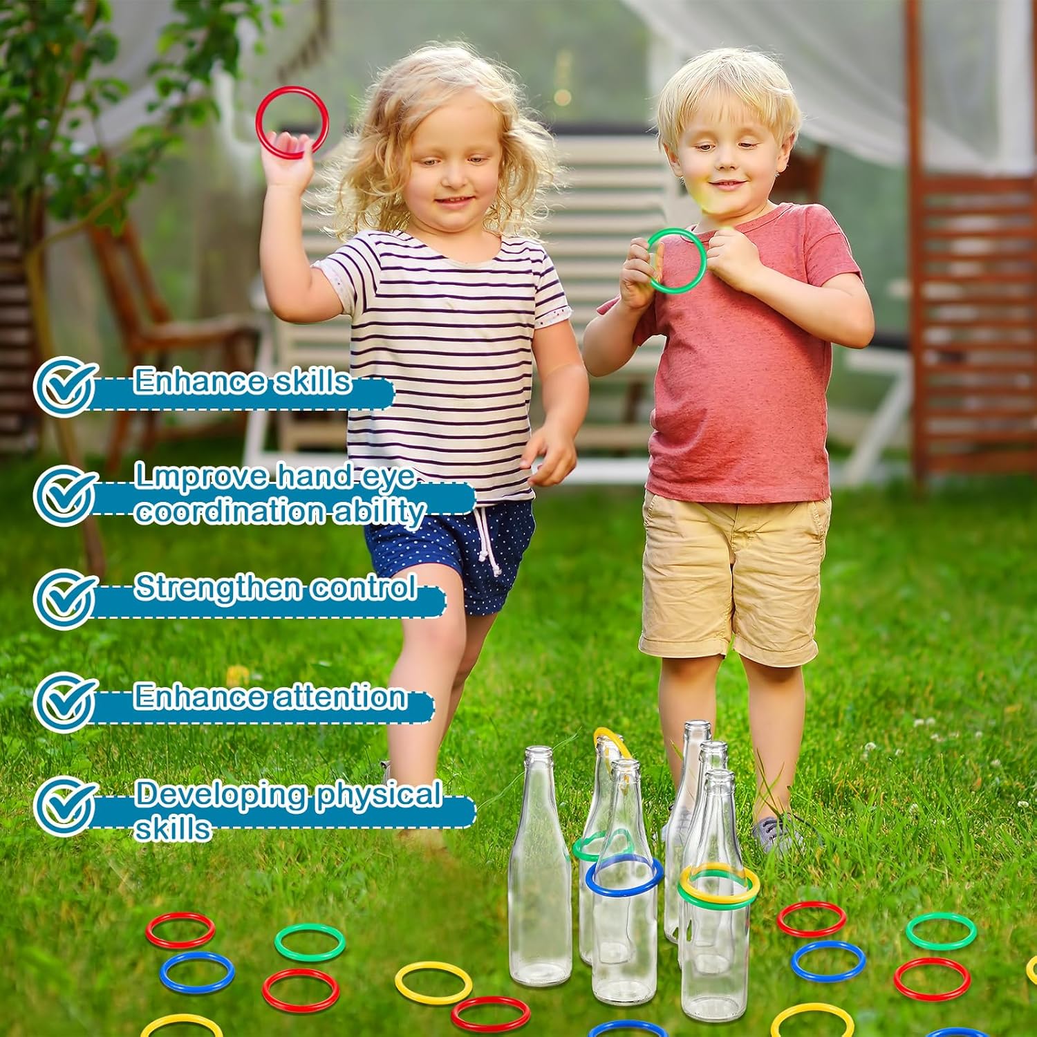 Tioncy Juego de lanzamiento de anillas, juegos de carnaval al aire libre, patio trasero, adultos, divertidos juguetes de objetivo, botellas de