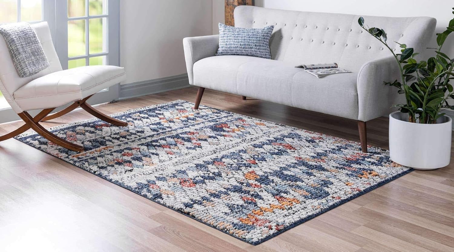 Unique Loom Morocco Collection – Alfombra con borde abstracto, diseño de diamante, bohemio (4 pies x 6 pies, rectangular, multicolor)
