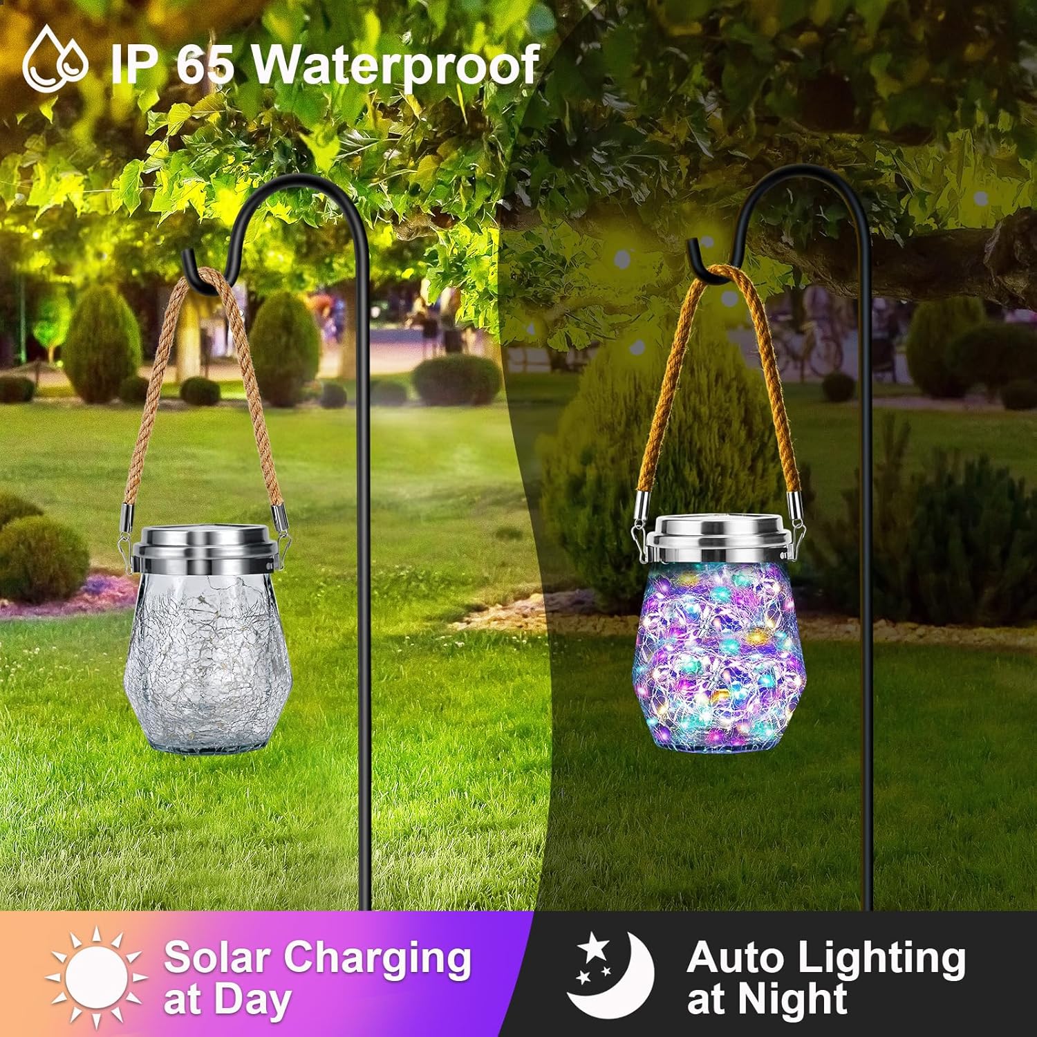Linterna solar, luces solares colgantes para exteriores, impermeables, paquete de 2, 60 faroles LED mejorados, decoración para exteriores,