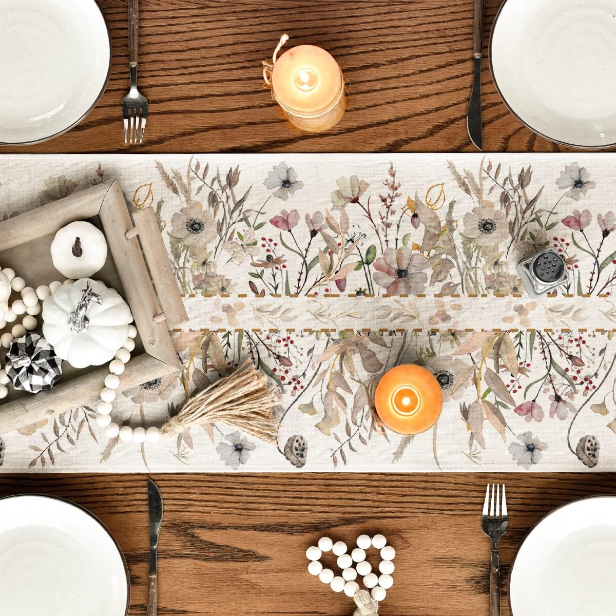 Artoid Mode Camino de mesa floral de otoño con hojas silvestres, decoración de mesa de comedor de cocina de Acción de Gracias para interiores y