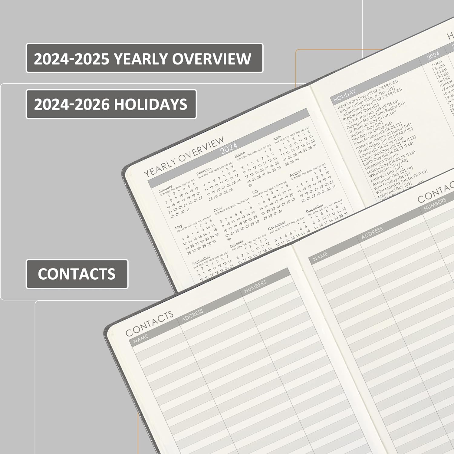Agenda 2024  Agenda semanal y mensual 2024 con bucle para bolígrafo, para lograr tus objetivos y mejorar la productividad, enero 2024 a diciembre
