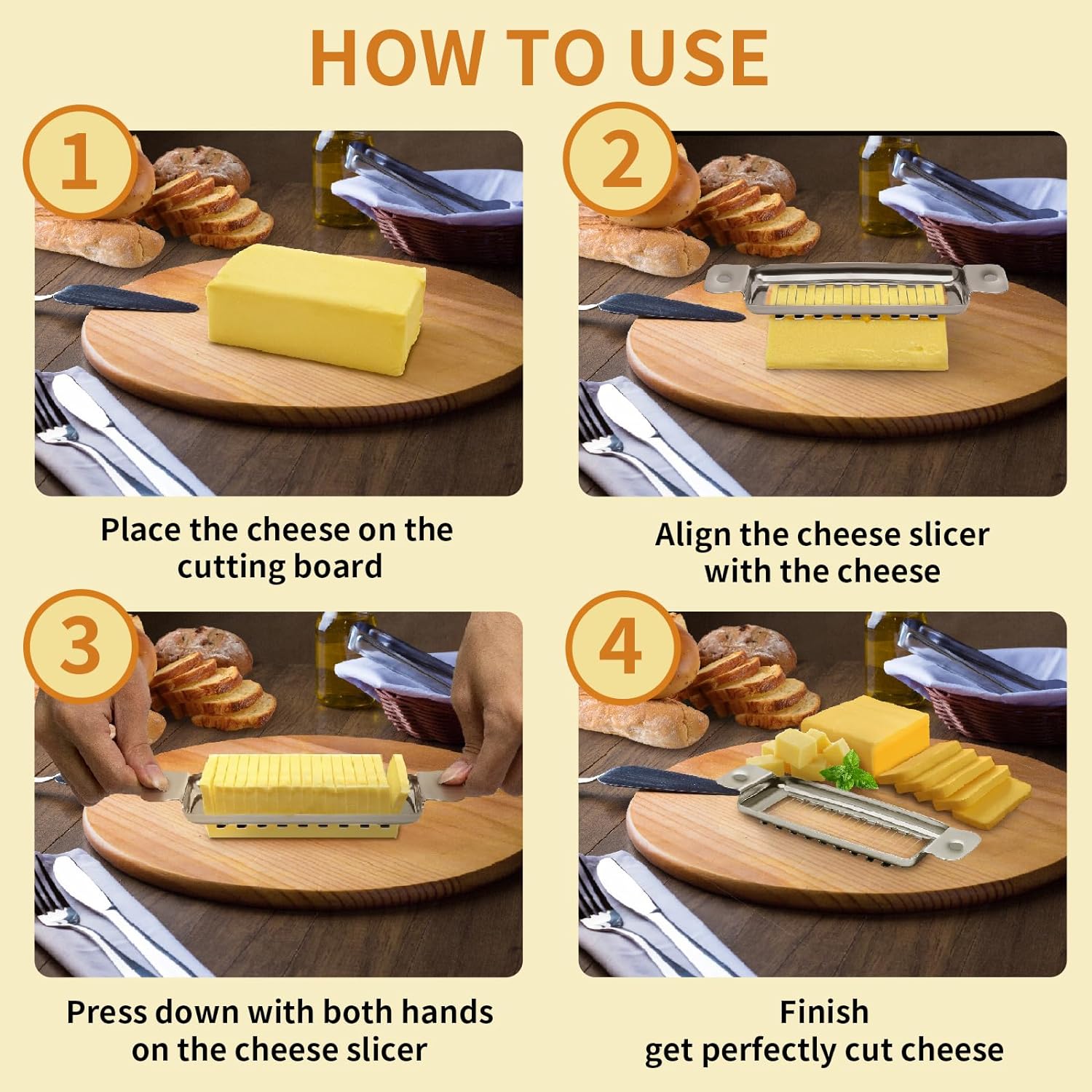 ENLOY – Cortador de queso multiusos de acero inoxidable, cortador de alimentos, cortador de queso con mango ergonómico para bloquear queso,