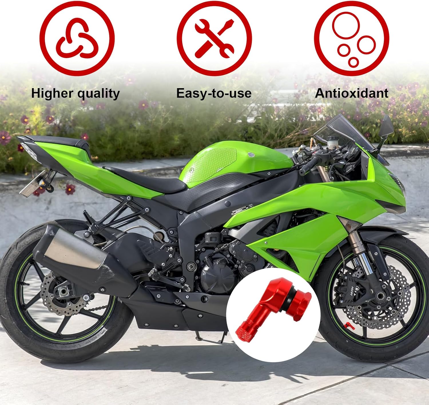 2 vástagos de válvula de neumático de motocicleta, aluminio de 90 grados, rueda de llanta de 0.445 in0.394 in, vástago de aire sin cámara con sellos