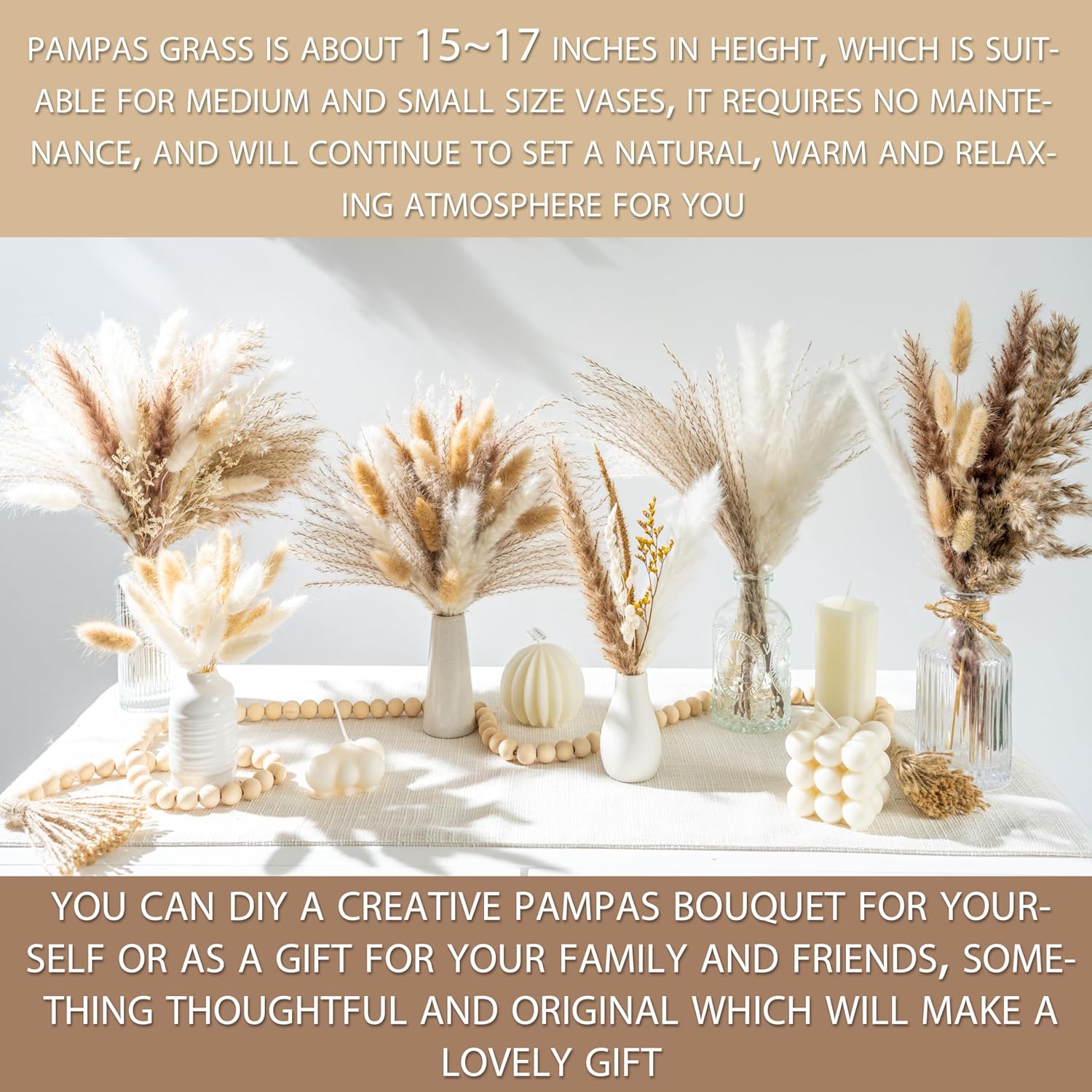 Ramo de flores secas naturales de las pampas, ramo bohemio para decoración del hogar, ramo de flores secas para bodas, arreglos florales, decoración