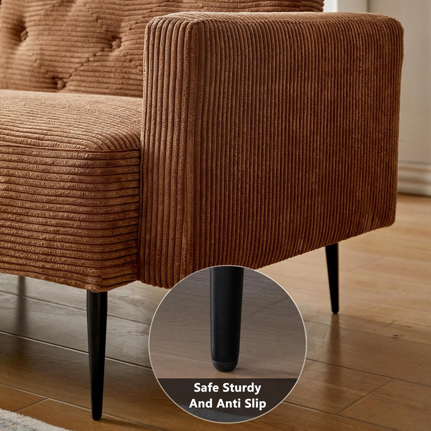 Cpintltr Sofá biplaza de terciopelo de 74 pulgadas, sofá cama convertible con patas de metal cónicas tapizadas, asientos muebles para sala de estar,