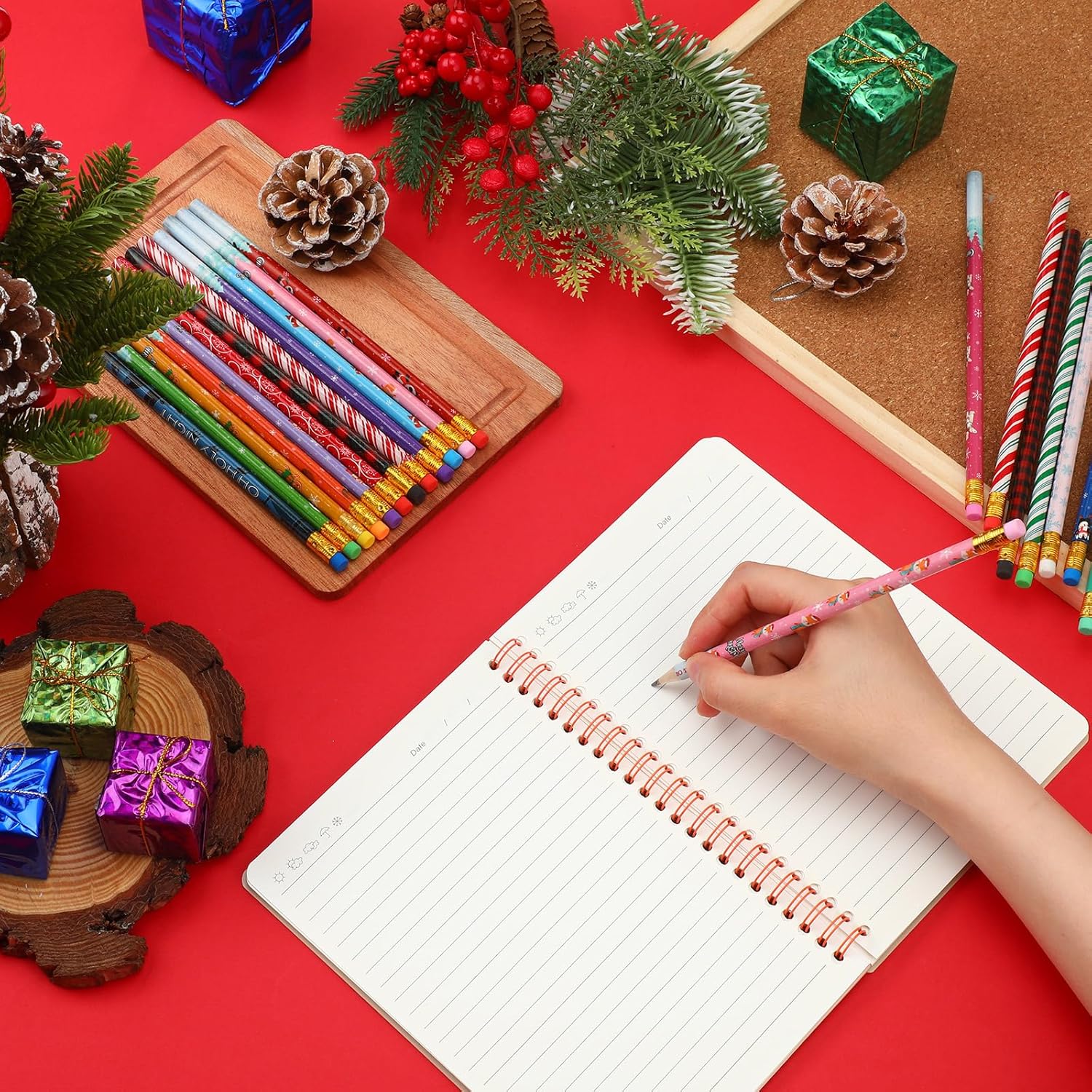 100 lápices de regalo a granel, recuerdos de papelería de vacaciones de invierno para niños, 20 estilos, lápices de madera 2B con borradores para