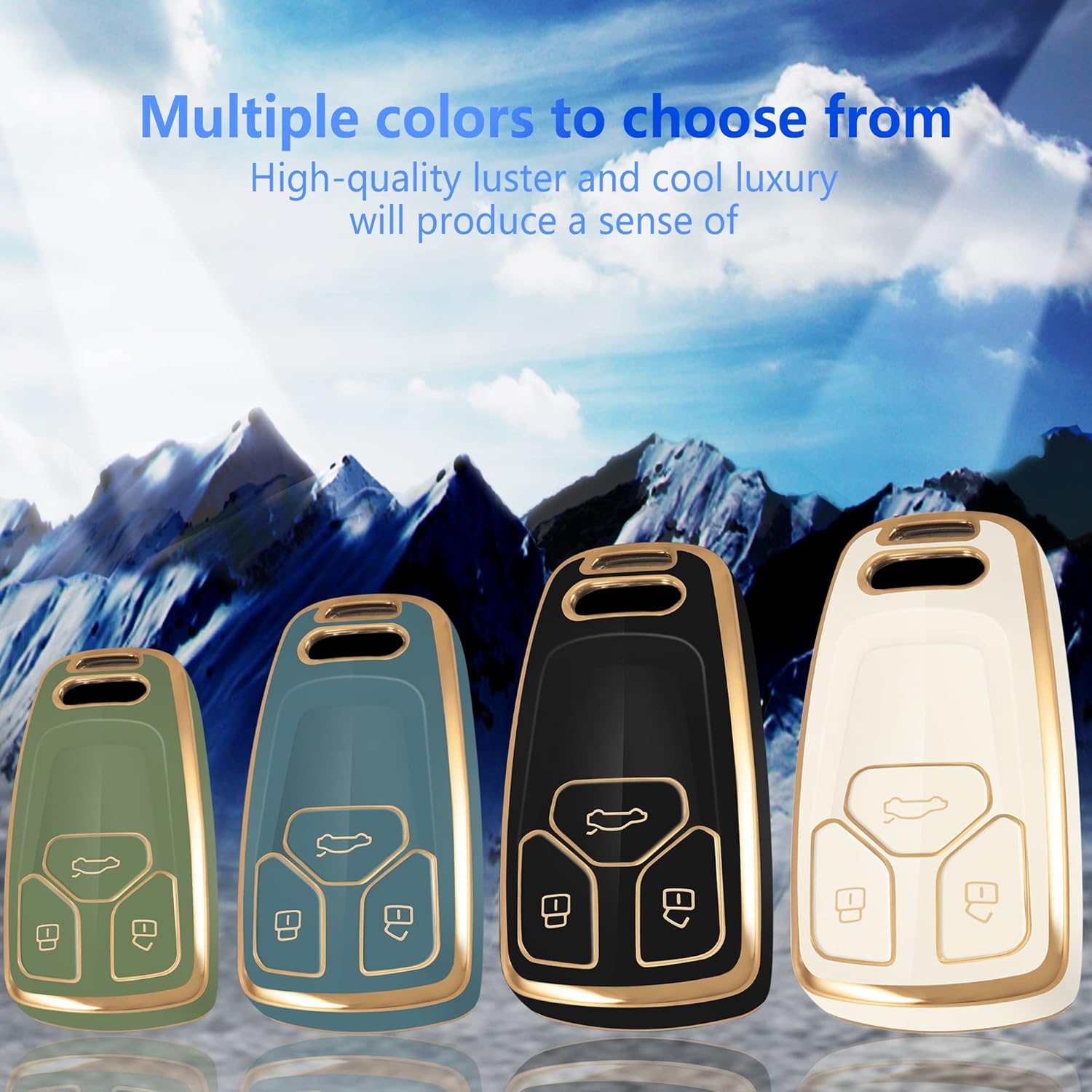 YHC Funda para llavero Audi, funda de llave de coche premium con llavero de moda compatible con Audi A4 Q7 Q5 TT A3 A6 SQ5 R8 S5 dorado