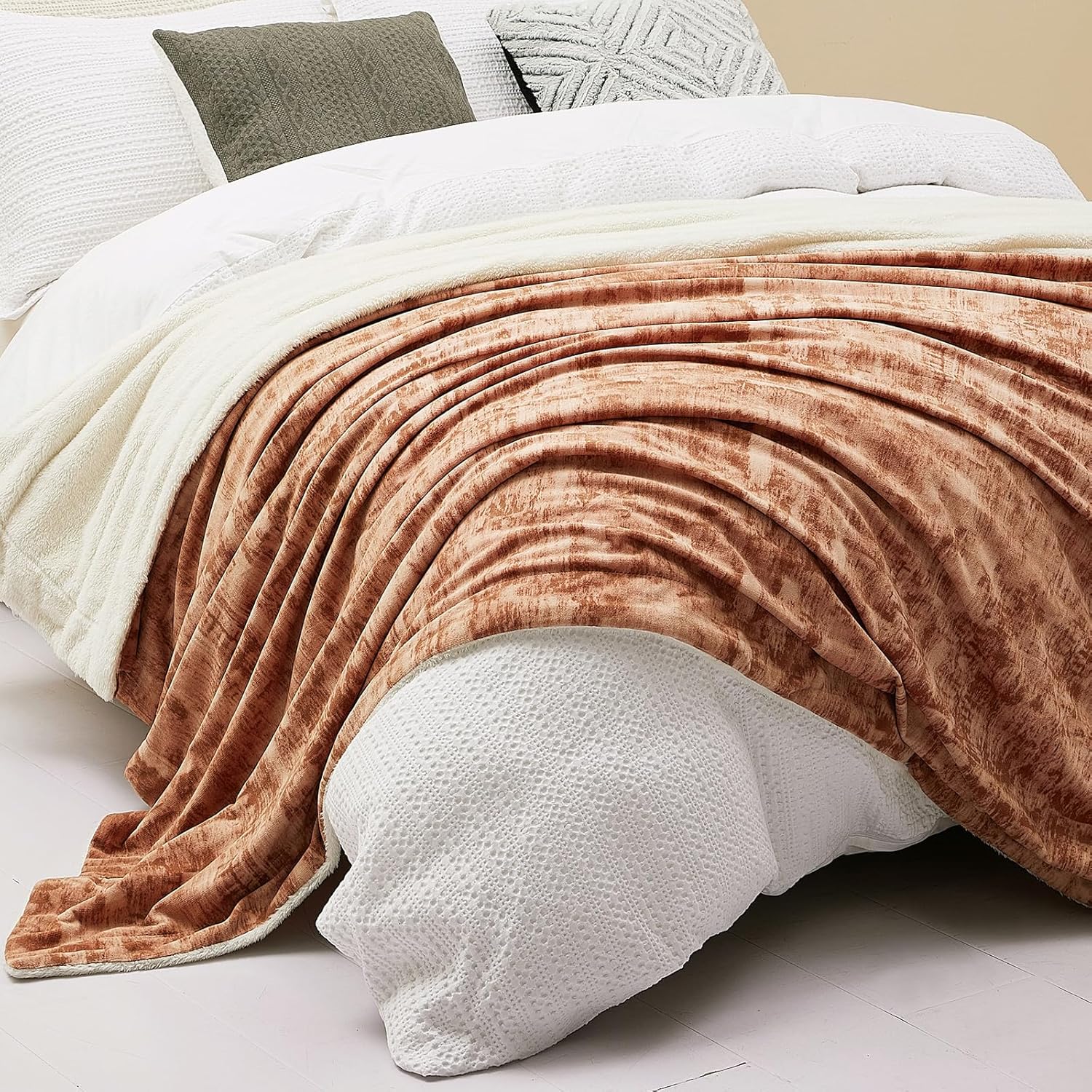 Manta Sherpa tamaño King, 108 x 90 pulgadas (16.23 ozm) reversible de forro polar grueso y cálido para invierno, manta tamaño King para cama, color
