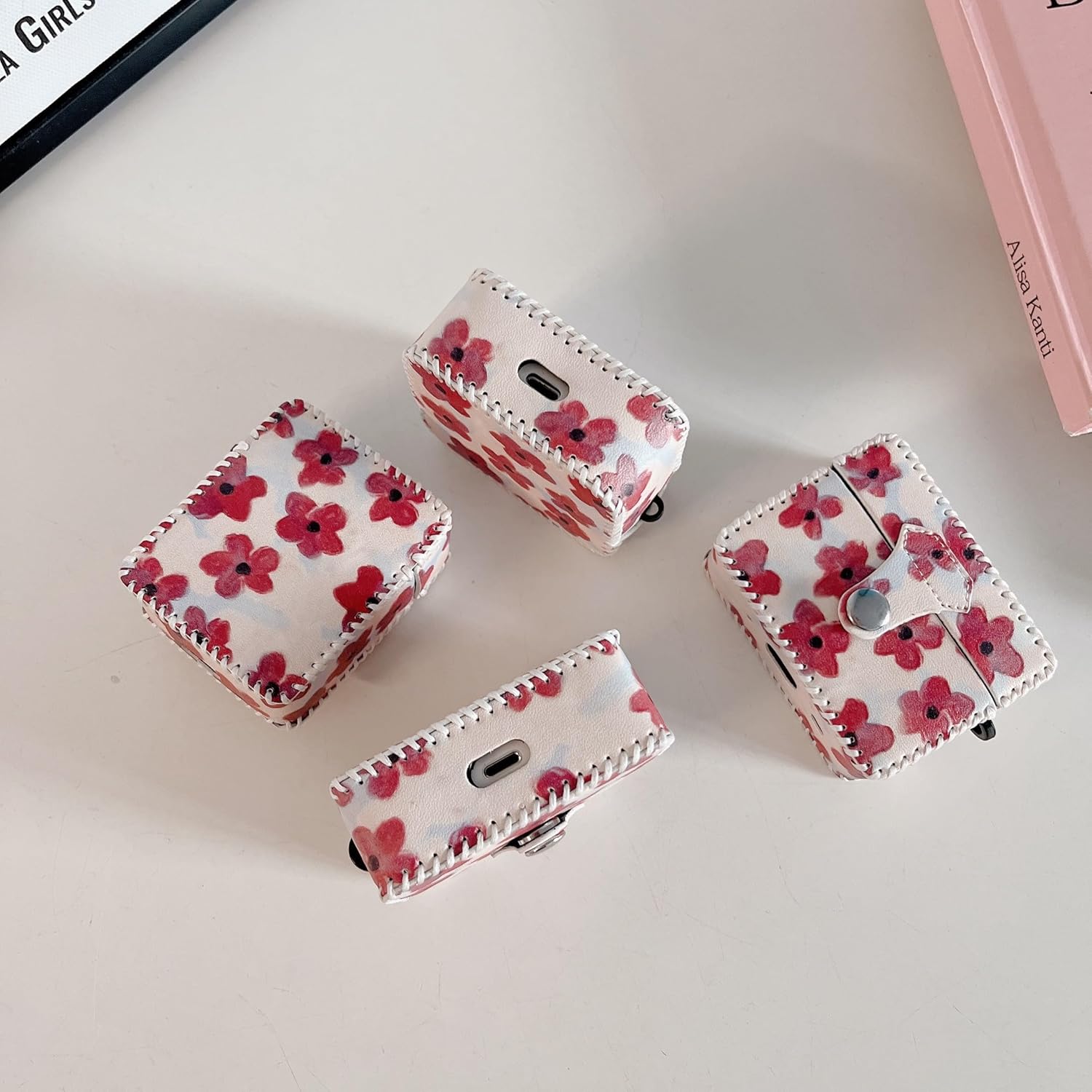Compatible con AirPods 3 2021, funda de cuero con patrón de flores rojas de primera calidad, accesorios para AirPods de 3 generación 2021 para
