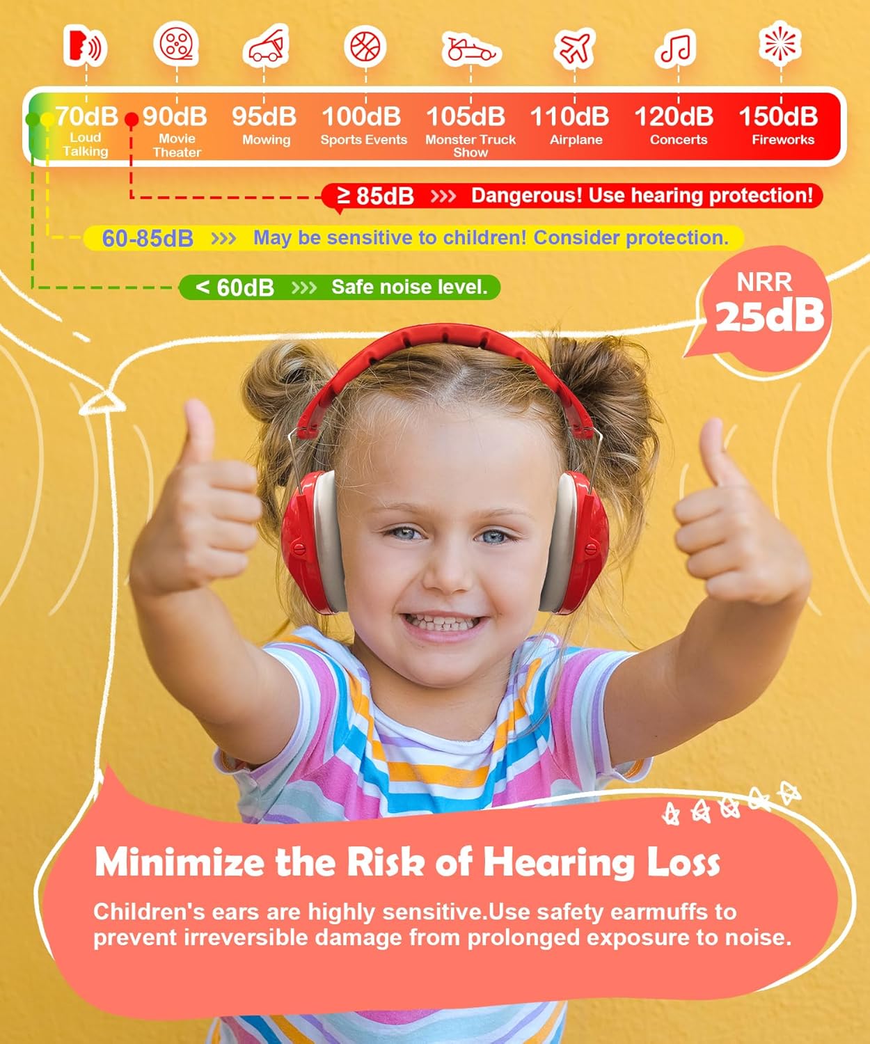 PROHEAR 032 2.0 Auriculares con cancelación de ruido para niños, reducción de ruido de 25 dB, orejeras sensoriales ajustables de protección de oídos