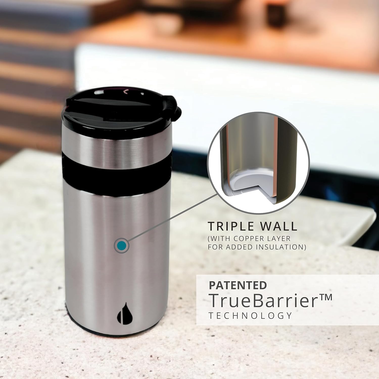 Elemental Duo-Sip – Vaso de café de viaje 2 en 1 con tapa 100% a prueba de fugas y aislante delgado para latas delgadas de 12 onzas, acero