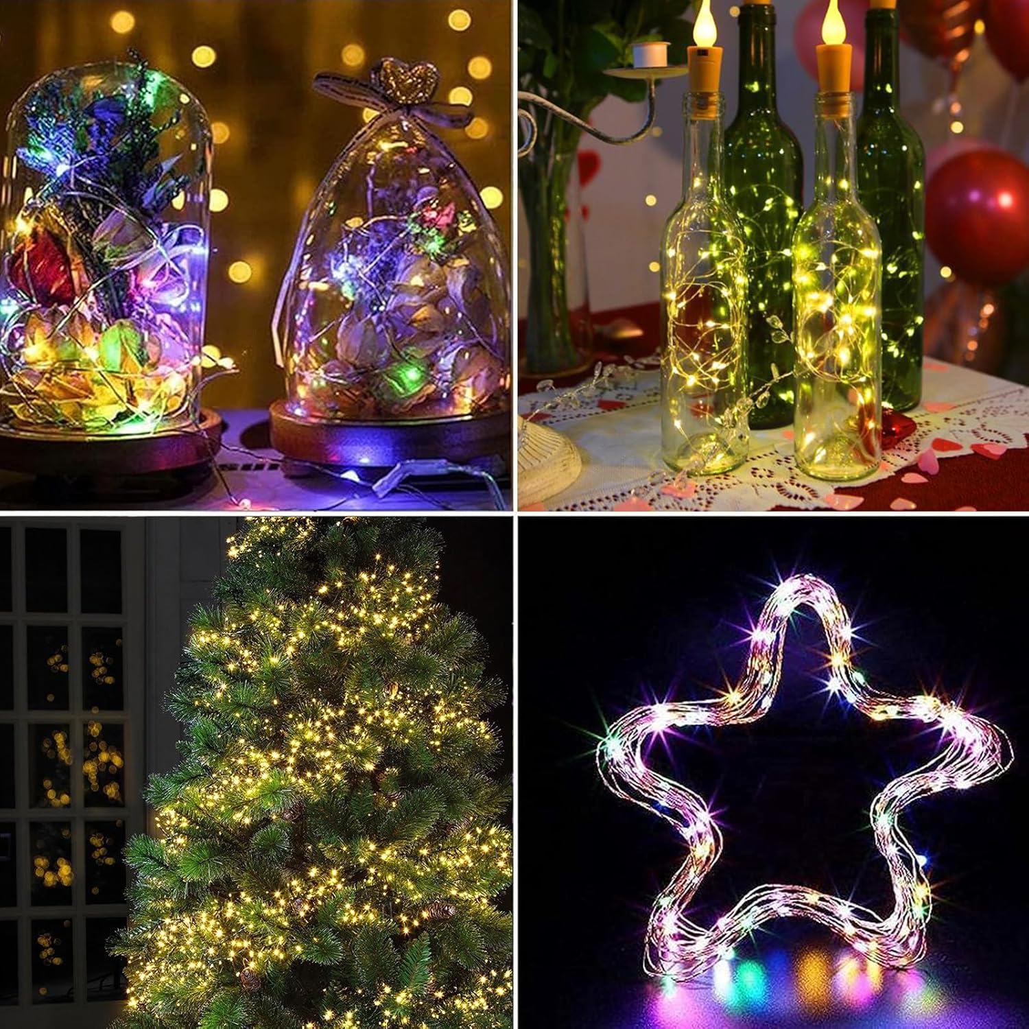 Paquete de 4 50 luces LED que funcionan con pilas, con temporizador, cadena de luces estrelladas impermeables de 16 pies para exteriores e