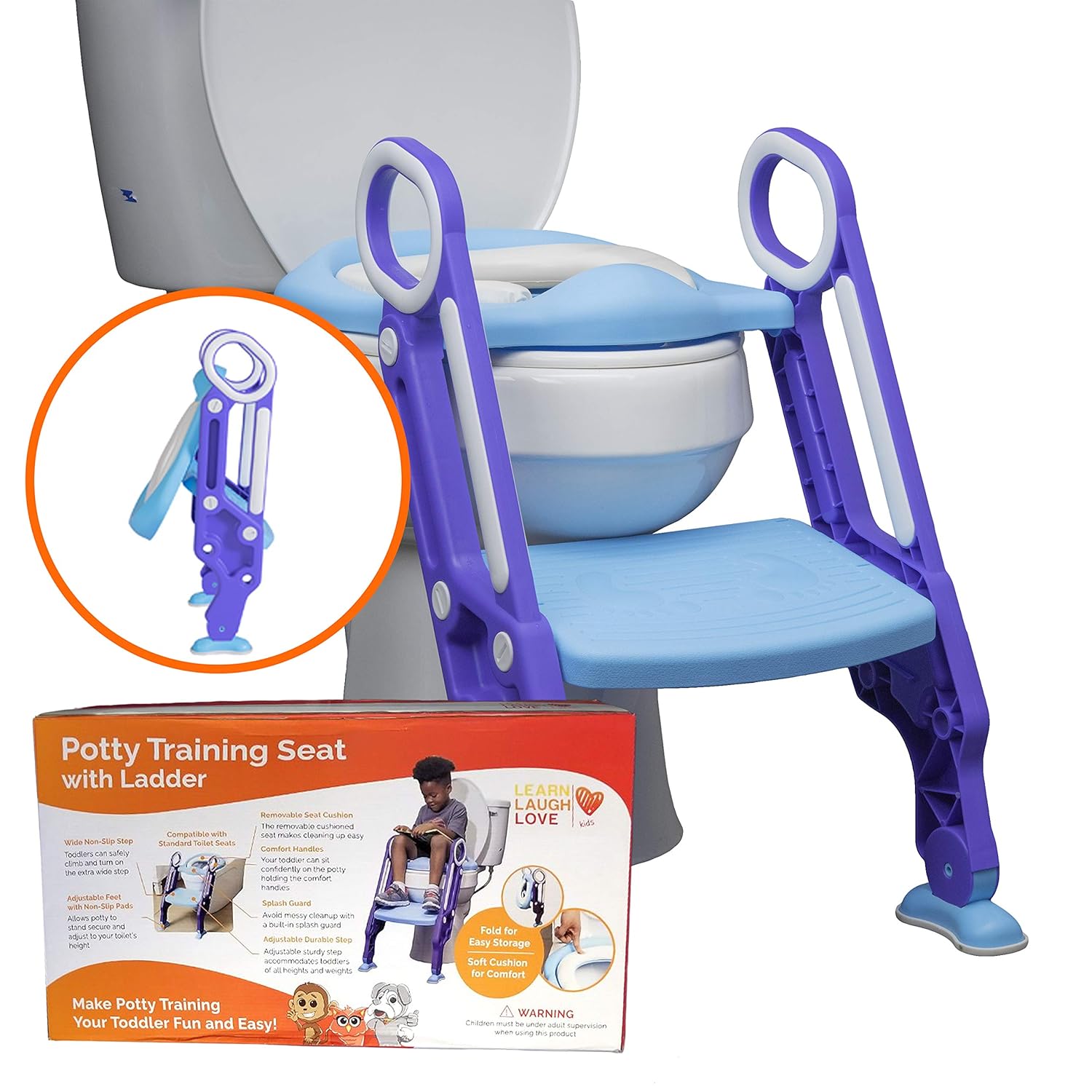 Asiento de entrenamiento para ir al baño con escalera. Taburete para niños pequeños que se adapta a la mayoría de inodoros, se pliega para