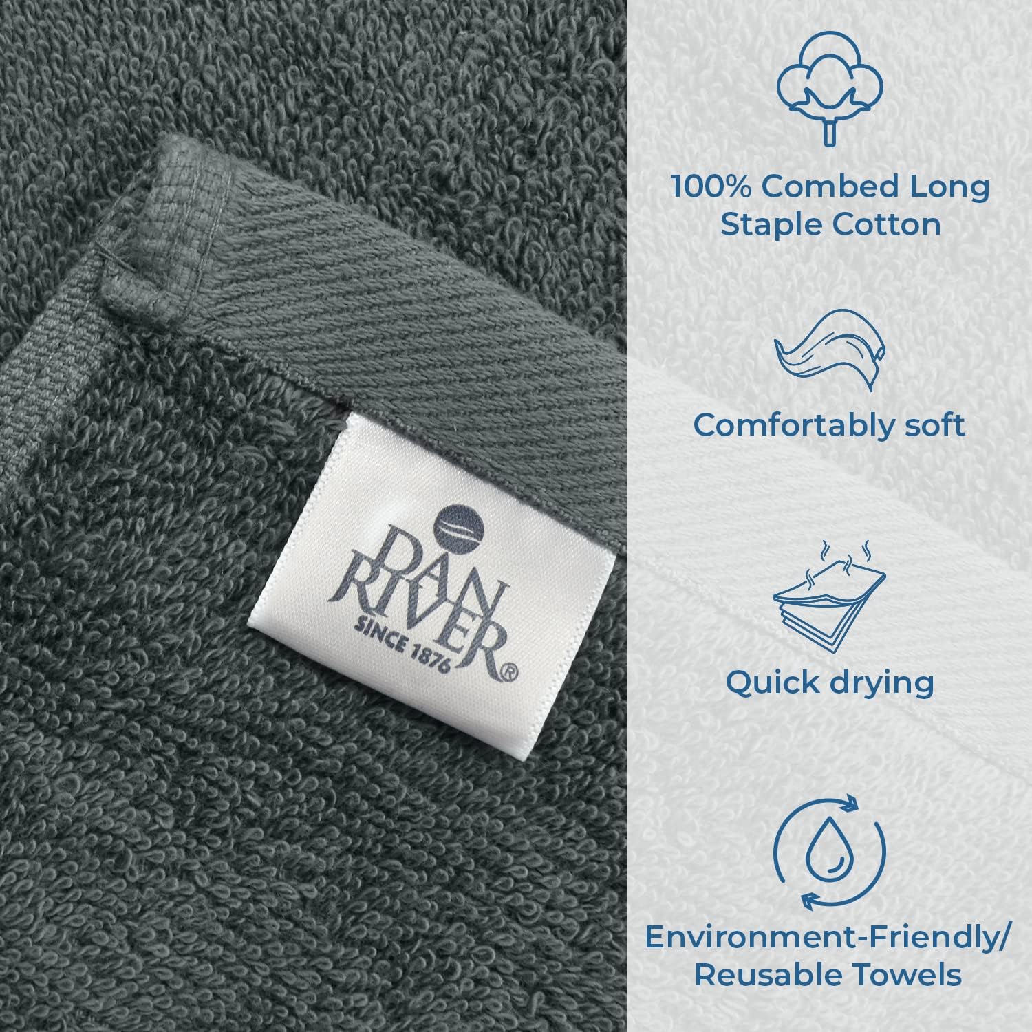 DAN RIVER Juego de 4 toallas de baño de algodón 100% lujoso, calidad premium, máxima comodidad y absorción para baño, hogar y spa (27 x 54
