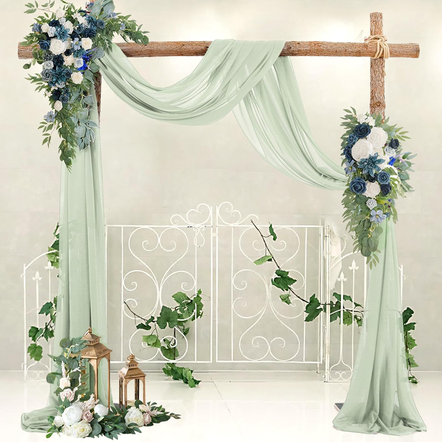 Tela drapeada para arco de boda, 2 paneles de 19 pies, cortinas verde salvia para telón de fondo, ceremonia de boda, decoración de recepción, tela