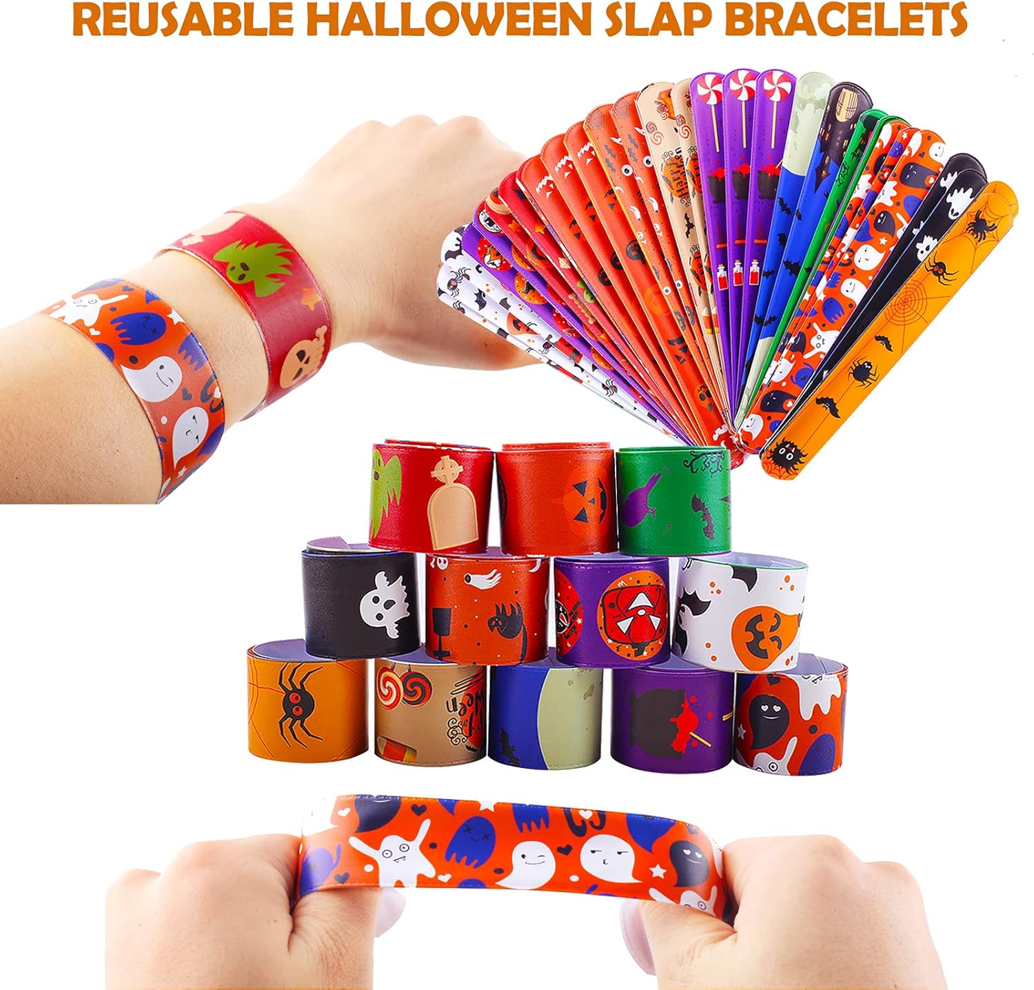 Pulseras de Halloween para niños, 36 pulseras de Halloween a granel, juguetes de fiesta de Halloween para niños, 12 pulseras de diseño diferentes a