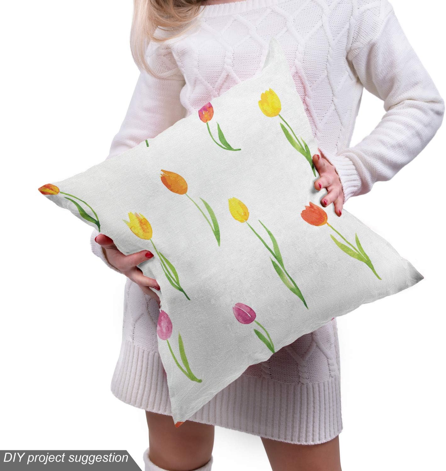 Ambesonne The Yard, tela de flores de acuarela por The Yard, patrón colorido de tulipanes estilo campestre, diseño floral, efecto de acuarela, tela