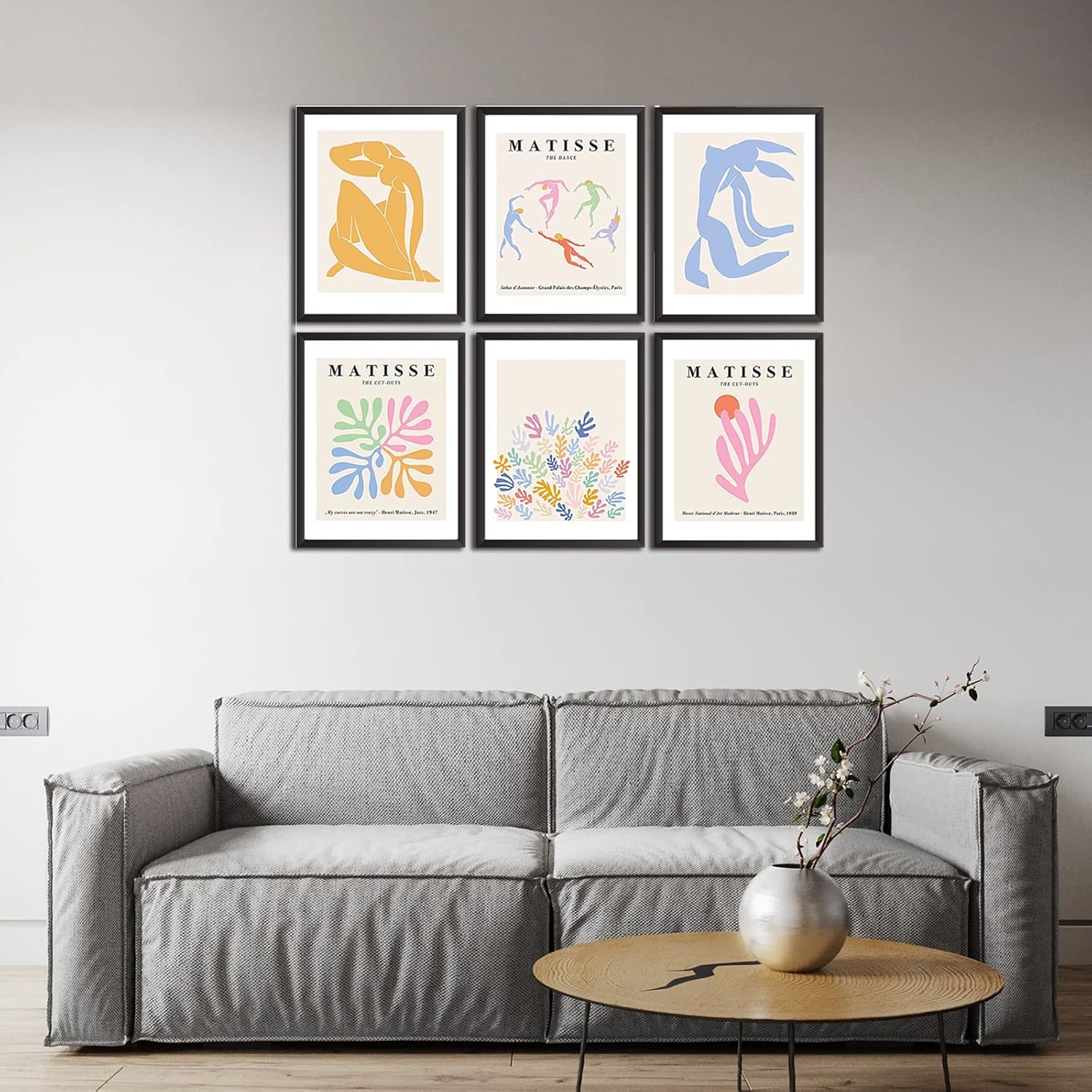 Comfrey Matisse – Juego de 6 pósteres de arte de pared, minimalista, arte de pared danés, pastel, estético, decoración de habitación para sala de
