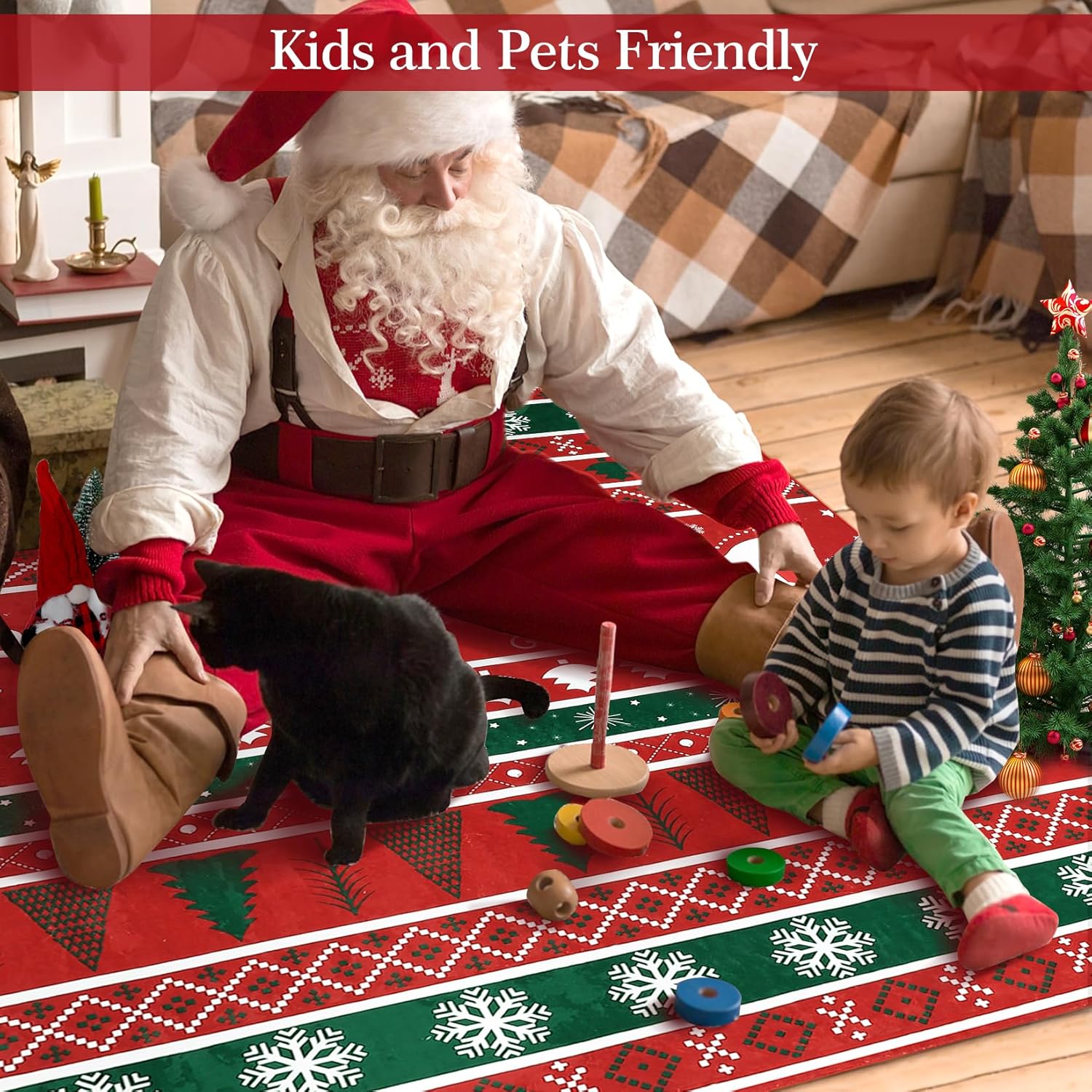 Alfombra de Navidad de 2 x 6 pies, antideslizante, para pasillo, invierno, árbol de Navidad y copo de nieve, alfombra lavable para interiores para