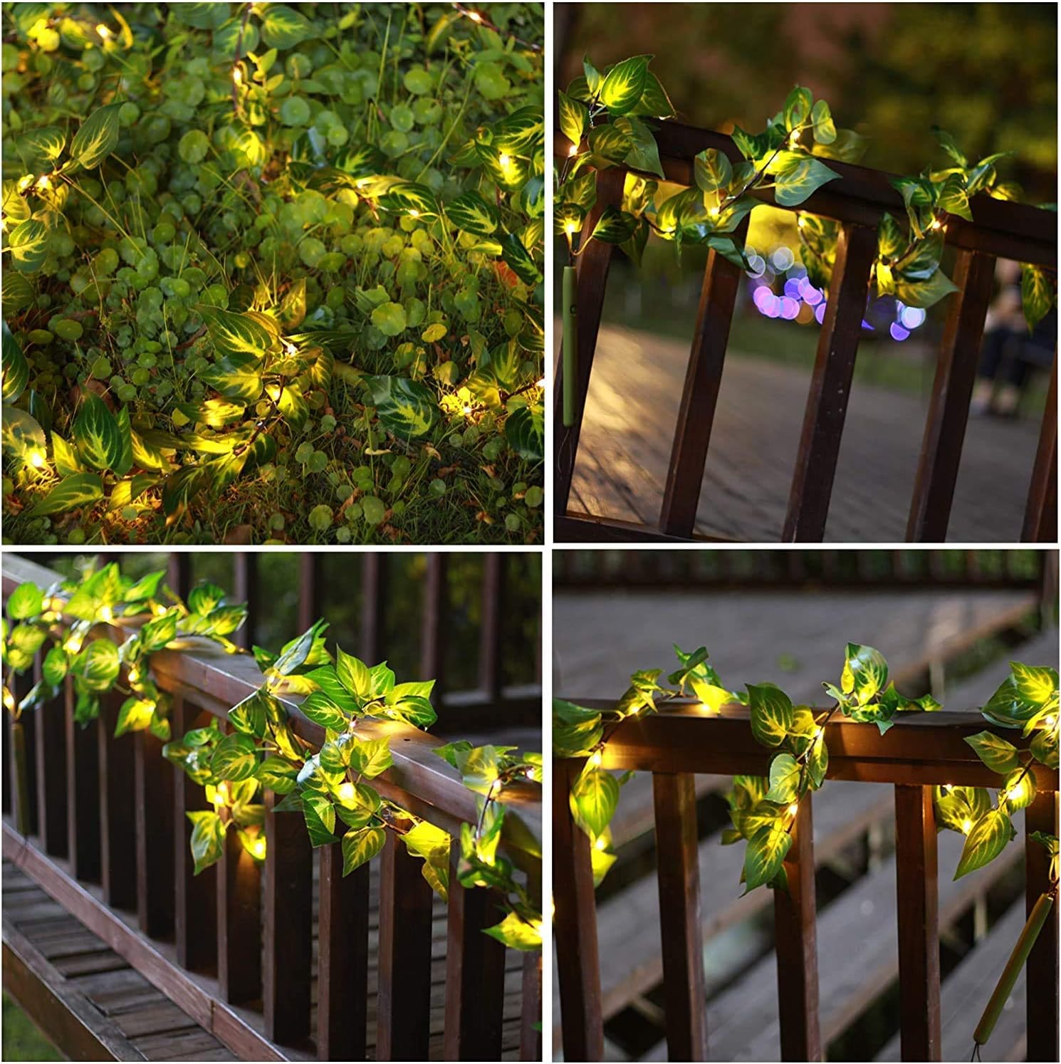 YJFWAL Guirnalda de luces artificiales de hojas de hiedra verde  6.5 pies, 1 guirnalda de luces de vid con 2 tiras de 30 luces LED, funciona con