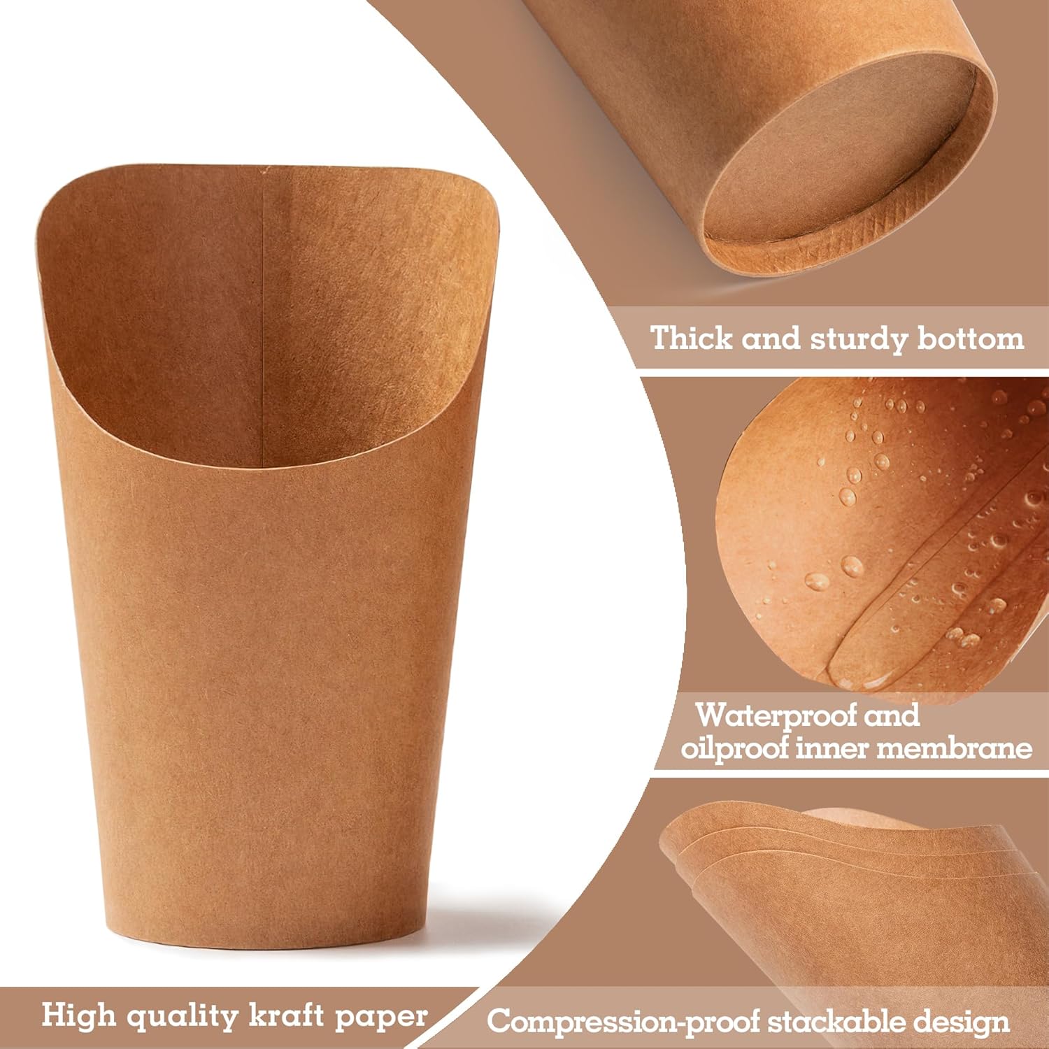 MOLFUJ Soporte para papas fritas de 14 onzas, 50 tazas de papel kraft de papel de estraza desechables, mini cajas de servir de fiesta marrón para