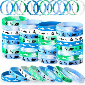 48 pulseras de tiburón para fiestas de cumpleaños de tiburón, pulseras de silicona de tiburón para fiestas temáticas de tiburones, fiestas de océano 48 pulseras de tiburón para fiestas de cumpleaños de tiburón, pulseras de silicona de tiburón para fiestas temáticas de tiburones, fiestas de océano
