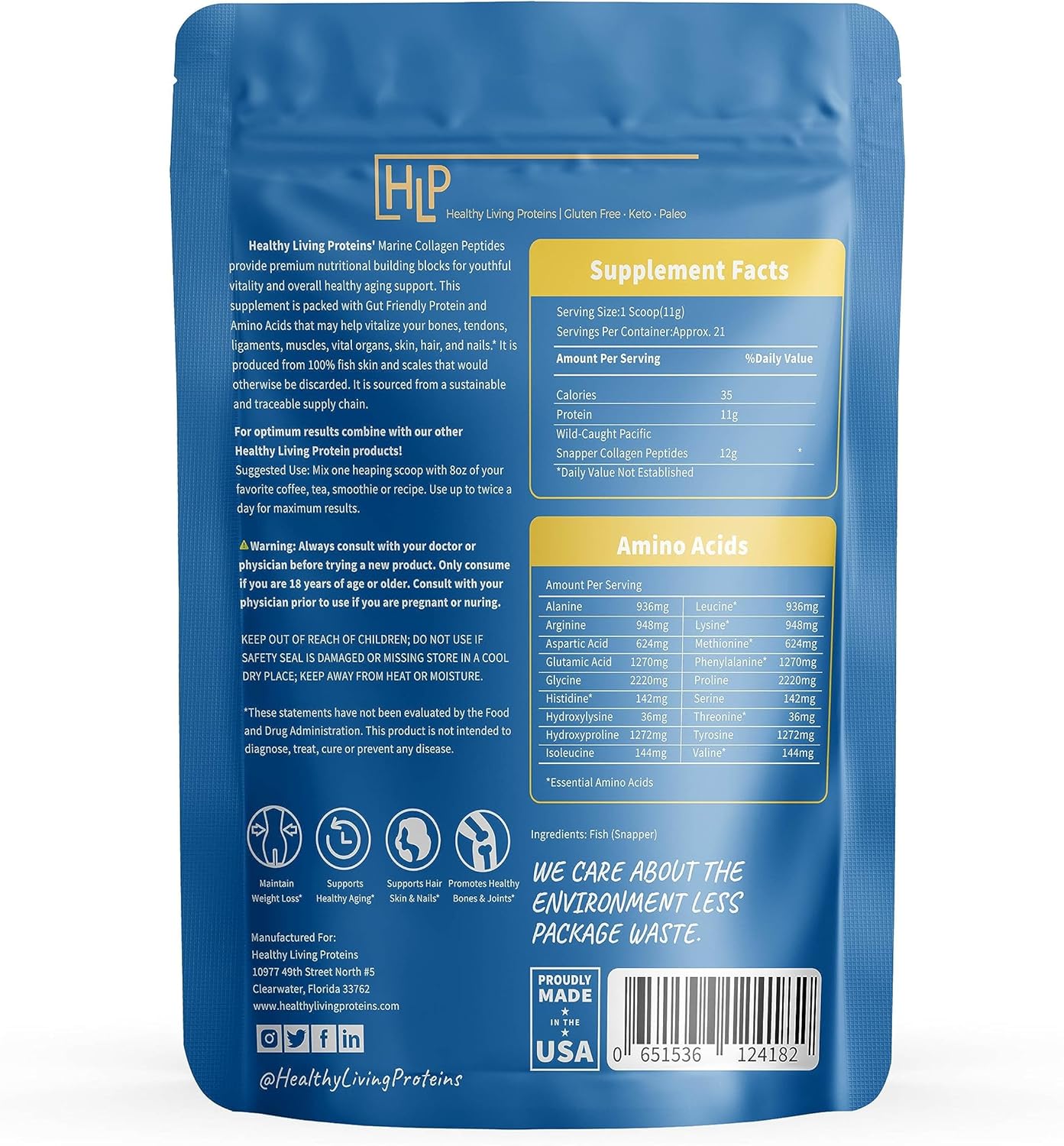 Healthy Living Proteins  Péptidos marinos de colágeno tipo 1 y 111  0.98 onzas de proteína de pescado, pescado silvestre de origen natural, sin OMG,