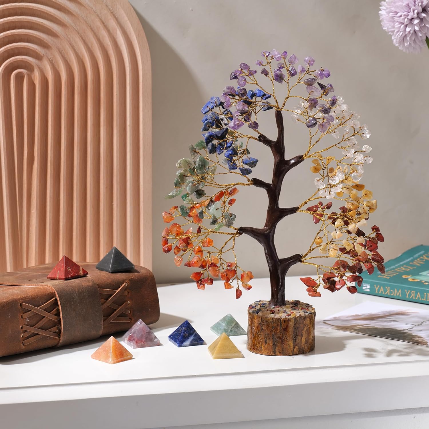 FASHIONZAADI Árbol bonsái  Árbol de los 7 chakras  Árbol de la vida de chakras  Regalos de chakras  Decoración de oficina  Árbol de cristal  Árbol
