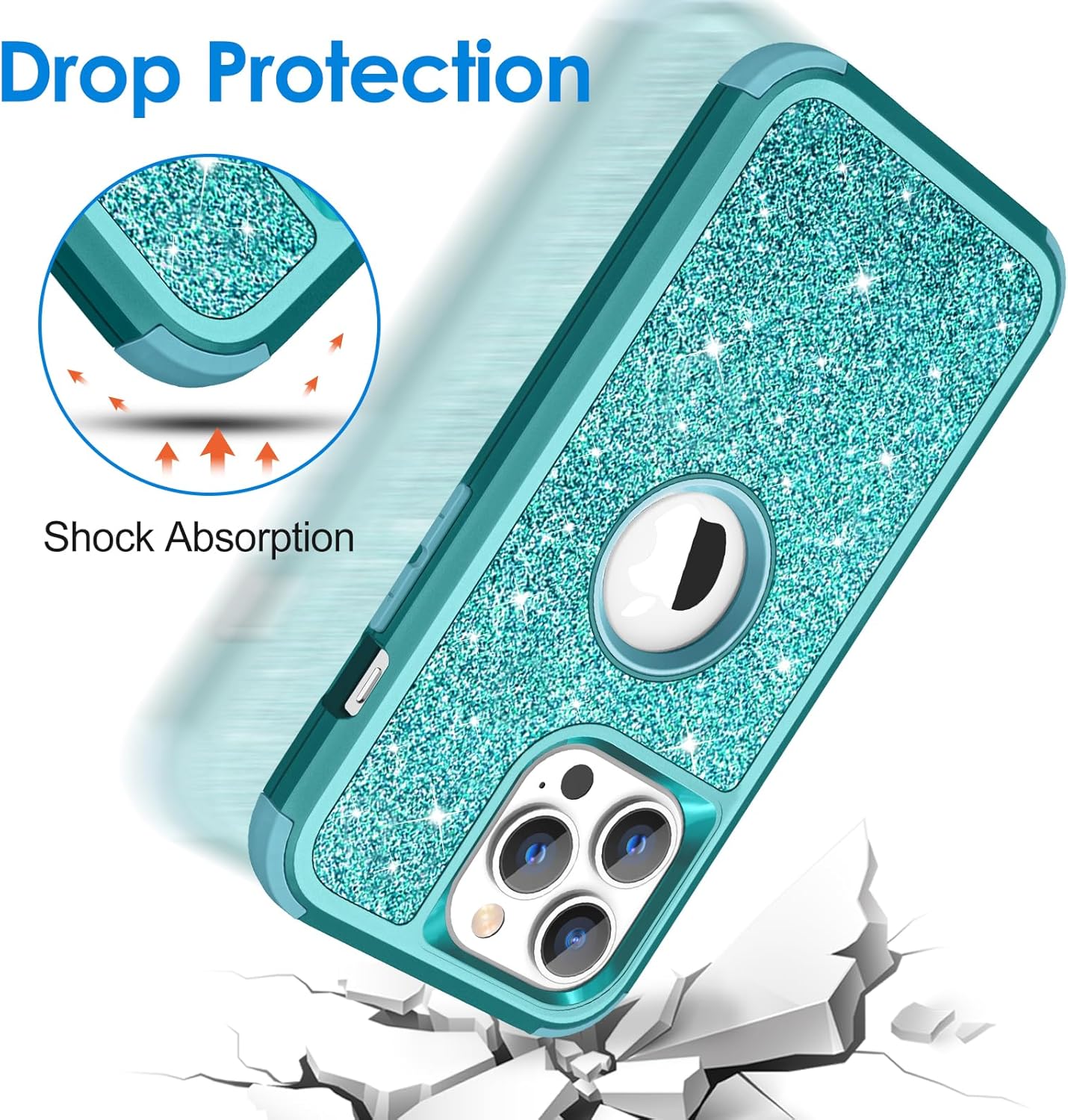 Hython Funda para iPhone 13 Pro Max con purpurina, bonita funda brillante brillante, resistente 3 en 1, híbrida de policarbonato duro suave,