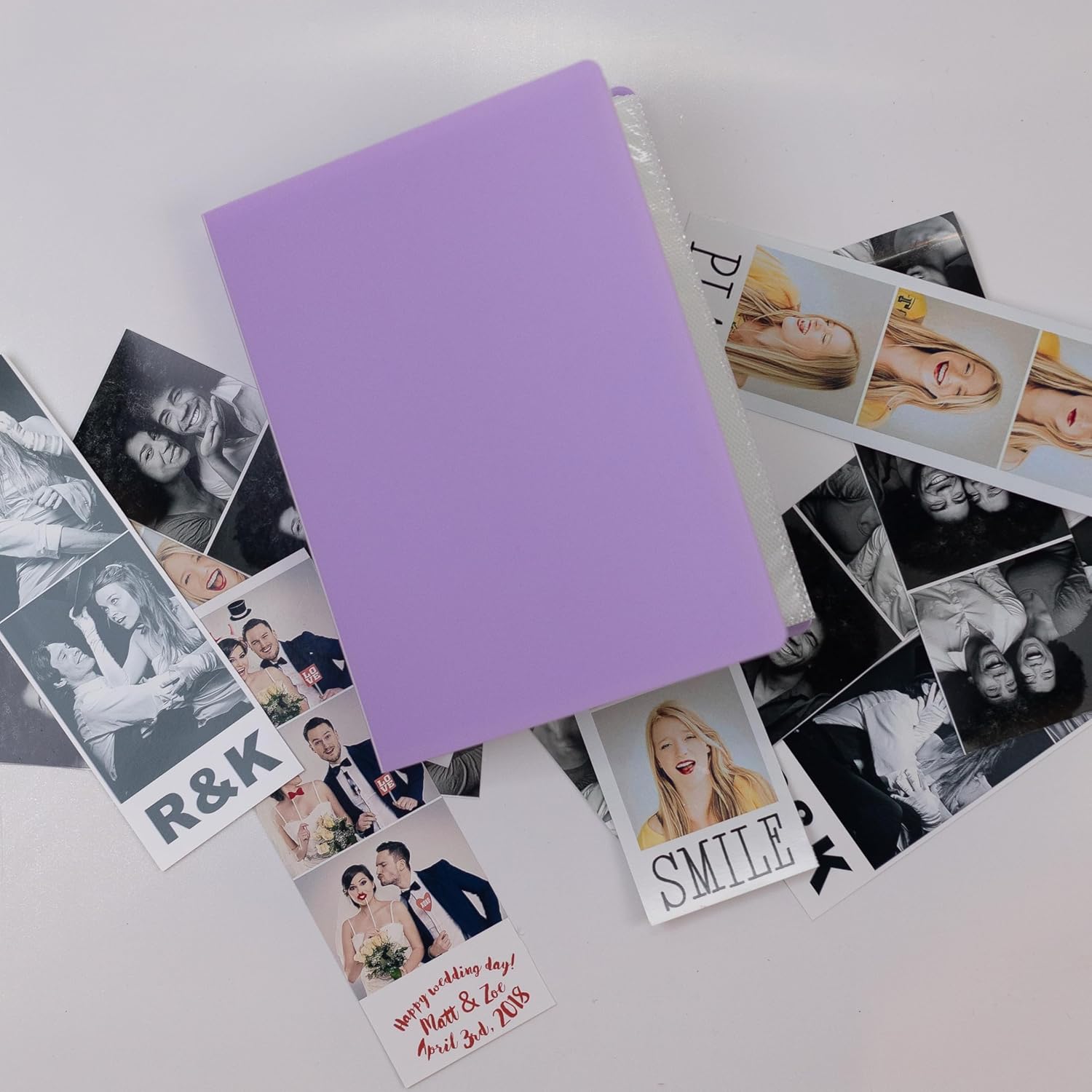 Álbum de fotos de cabina de fotos, para bodas o fiestas, con capacidad para 120 tiras de fotos de 2 x 6 pulgadas, deslizables (2 x 6, lavanda, 1)