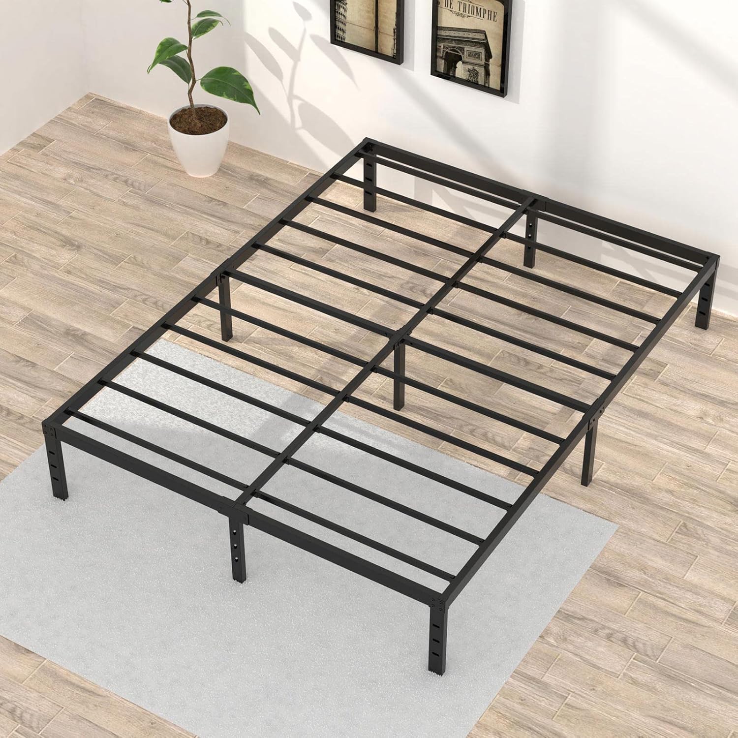 Base de cama California King de 16 pulgadas, no necesita somier, base de cama California King con almacenamiento de 14 pulgadas, soporte de listones
