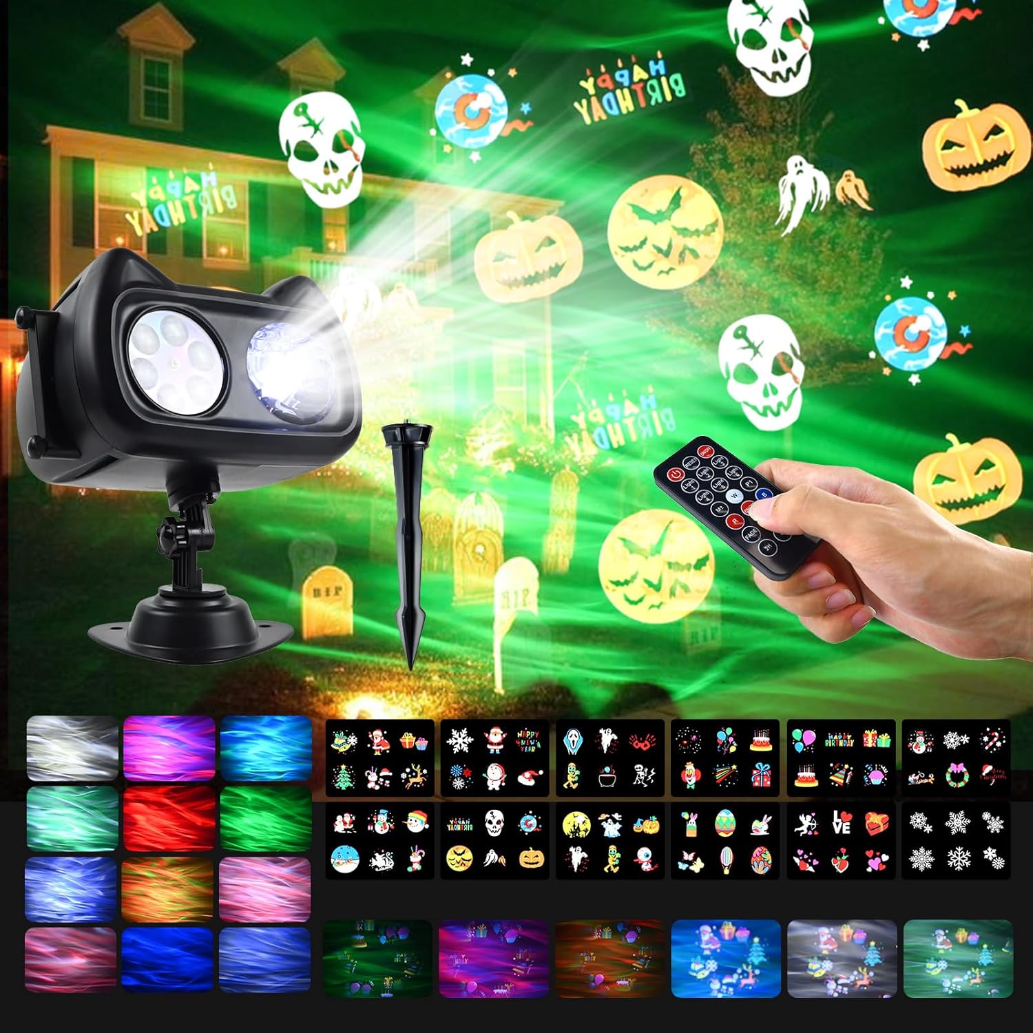 Proyector de luces de Navidad 12 en 1 para exteriores, lámpara LED impermeable IP65, lámpara LED giratoria de 180 para Navidad, fiesta de Halloween,