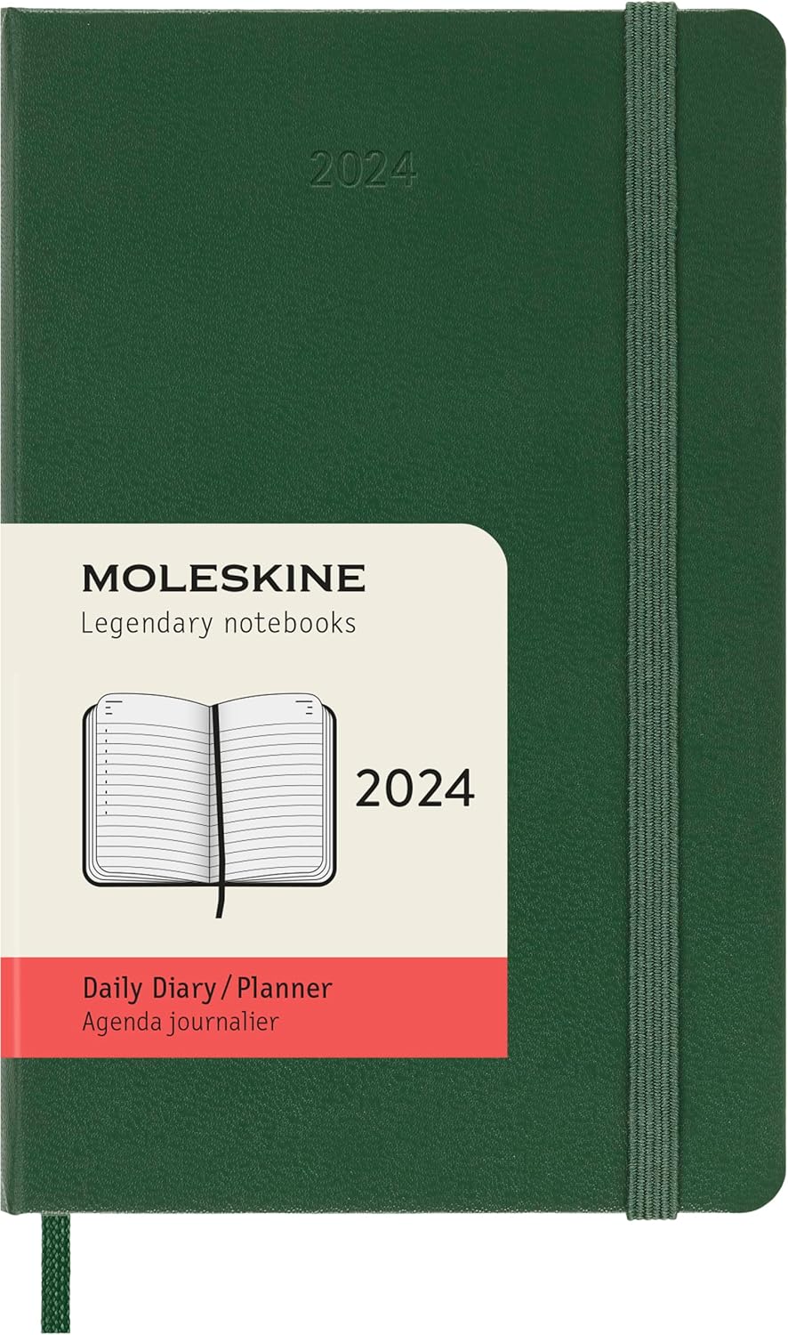 Moleskine Agenda diaria 2024, 12M, bolsillo, verde mirto, tapa dura (3.5 x 5.5)