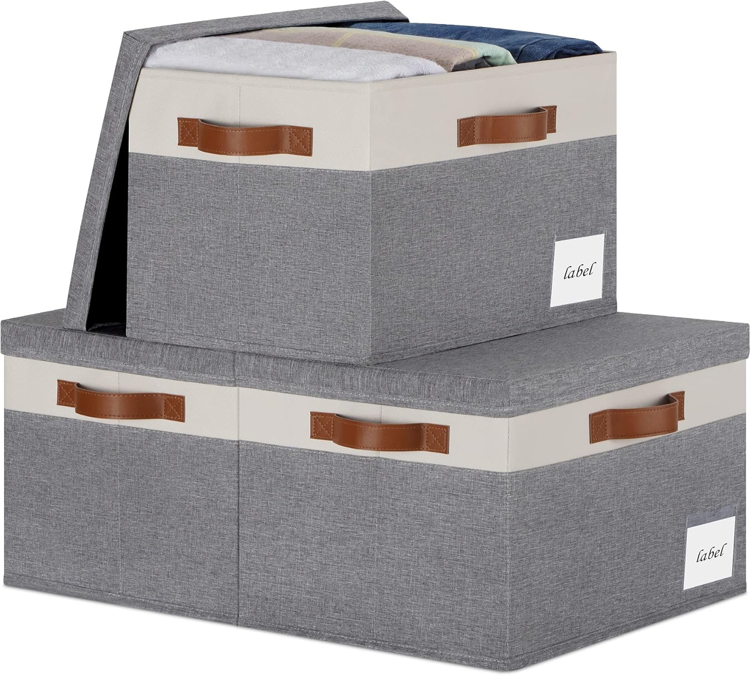 Contenedores de almacenamiento grandes con tapas, cestas de almacenamiento plegables de tela con tapas, cajas de almacenamiento resistentes con