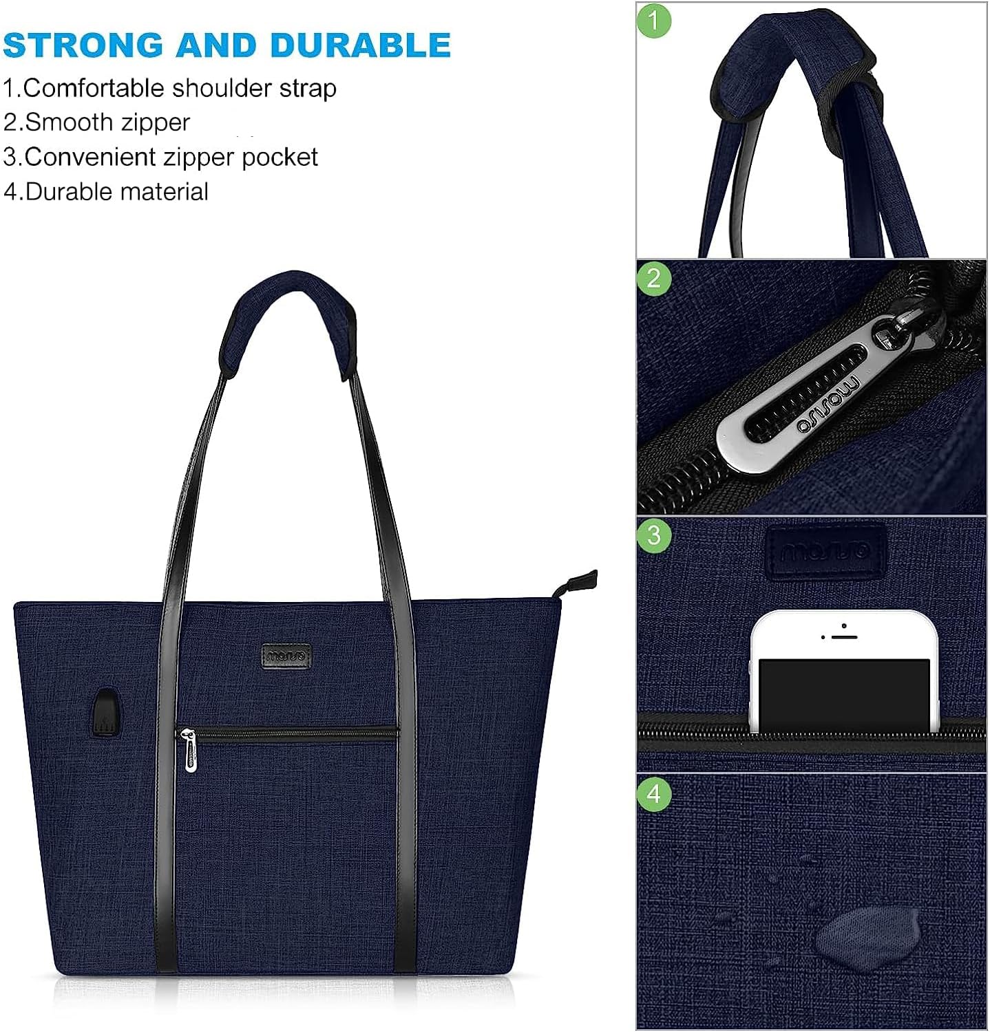 MOSISO Bolsa de mano para laptop con puerto USB para mujer, compatible con MacBook, portátil de 17 a 17.3 pulgadas y Chromebook, bolsa de viaje para