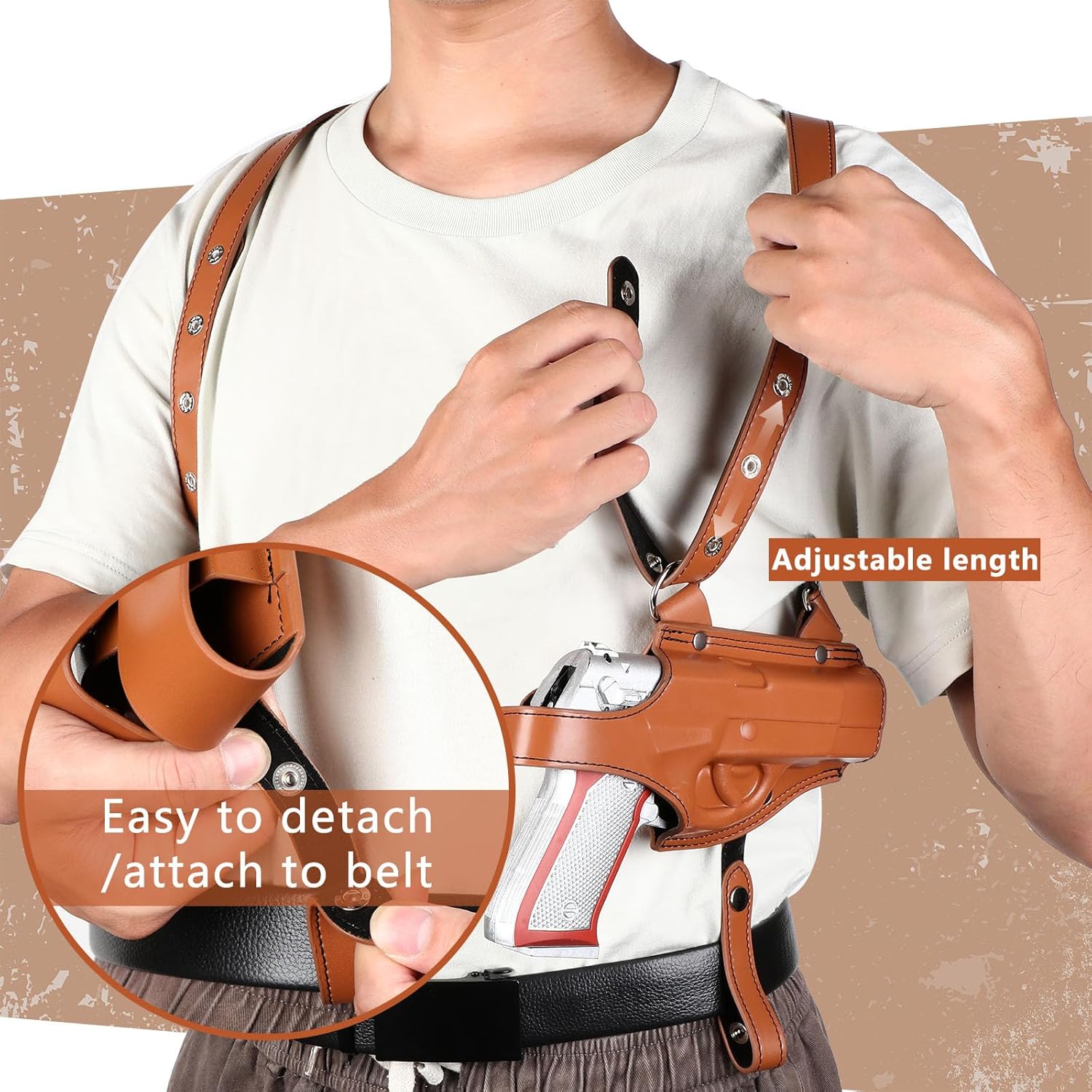 Funda de hombro de cuero para Halloween, funda vertical para pistola para transporte oculto, ajustable, vintage, con bolsa para revista, accesorios