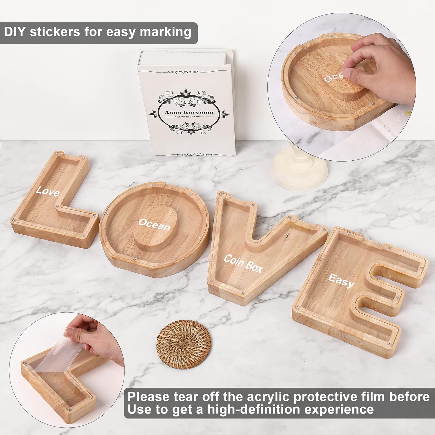 Alcancía de madera personalizada, letras del alfabeto, letrero decorativo, alcancía, es un regalo único perfecto, decoración, recuerdo o alcancía de