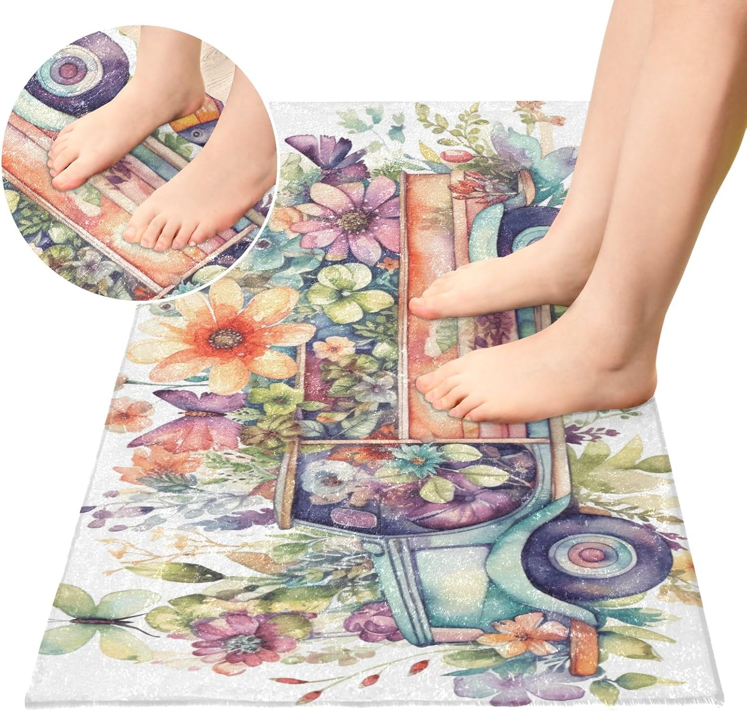 Joisal Alfombra romántica de baño con resorte de mariposa para camión, lavable a máquina, alfombra absorbente con respaldo de goma, 39 x 20 pulgadas
