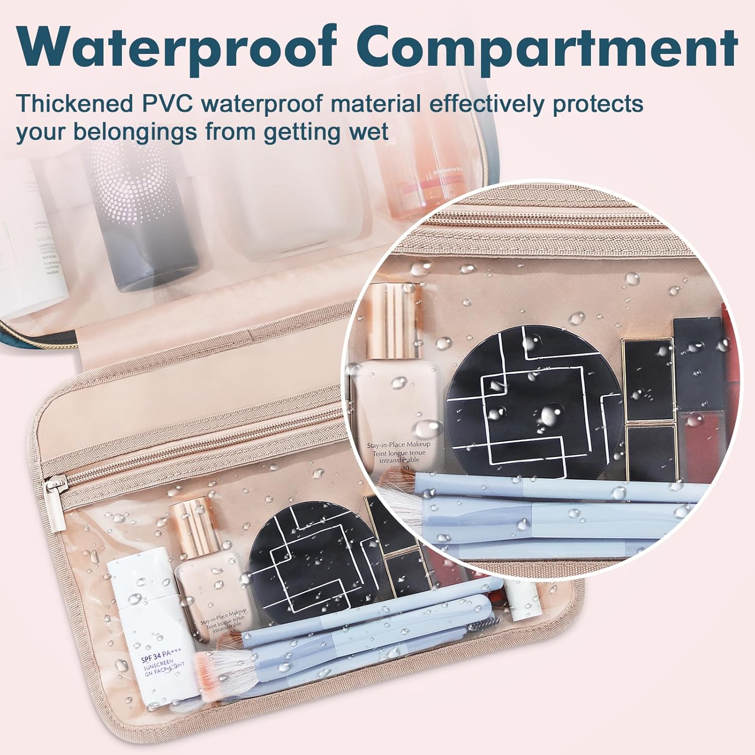 Wedama Neceser para mujer, bolsa de viaje grande para cosméticos, bolsa de aseo colgante para baño, bolsa de maquillaje impermeable de PVC grueso,