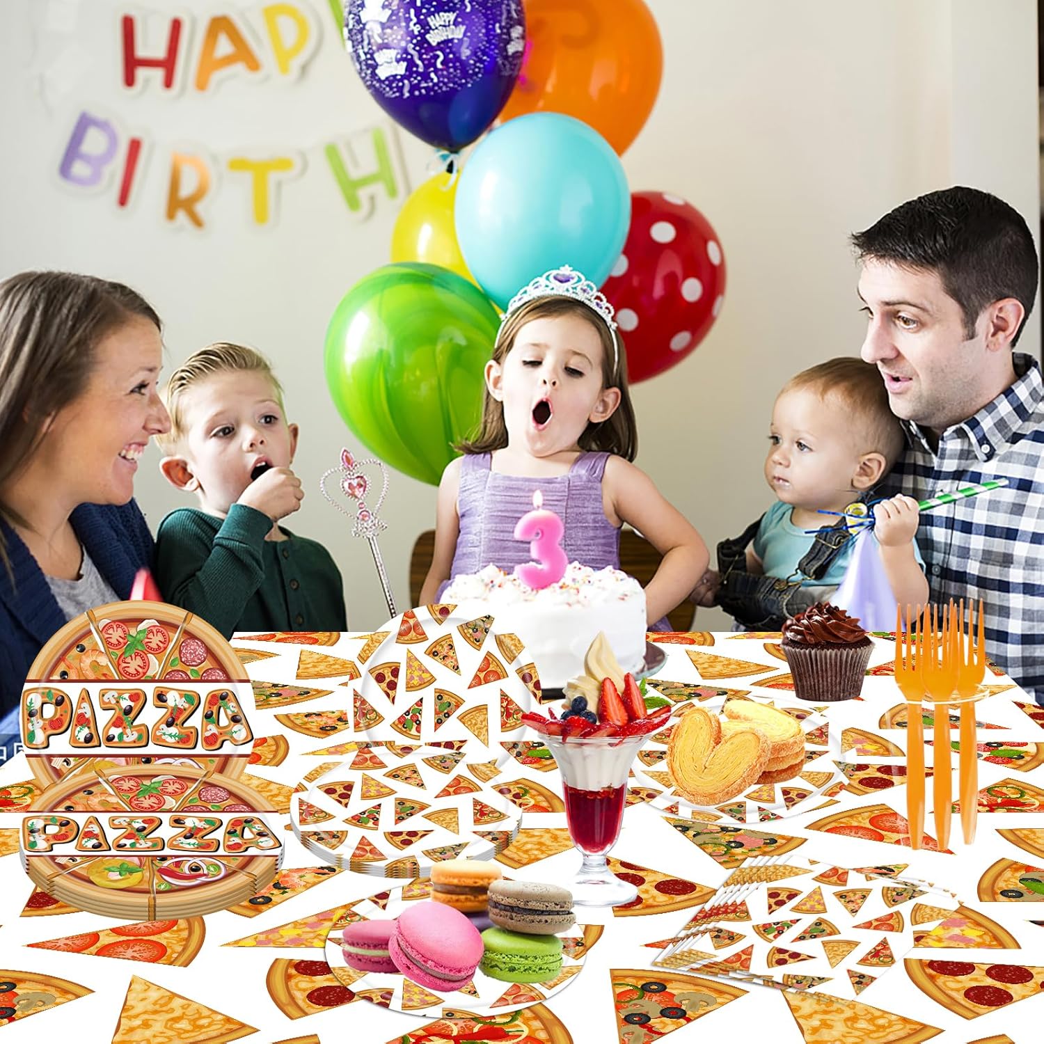 Suministros para fiestas de pizza, juego de vajilla de fiesta de pizza, incluye mantel de pizza, papel, platos, servilletas, tenedores para