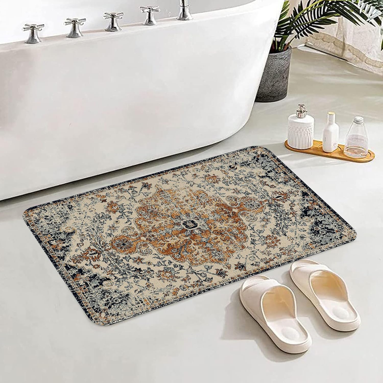 Tapete de estilo bohemio, tapete de bienvenida para entrada interiorexterior, antideslizante, lavable a máquina, tapete bohemio para casa de campo,