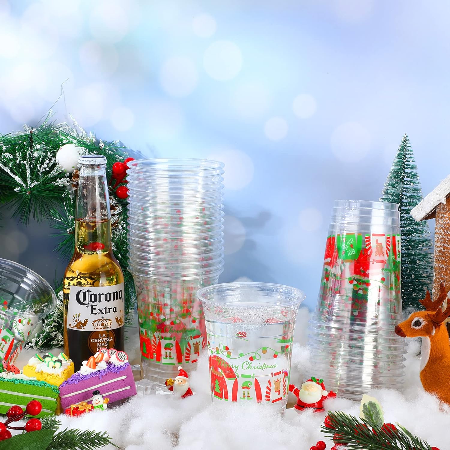Meanplan 30 vasos de Navidad de 16 onzas desechables de plástico para suétercopos de nieve para decoración de fiestas de Navidad (suéter)