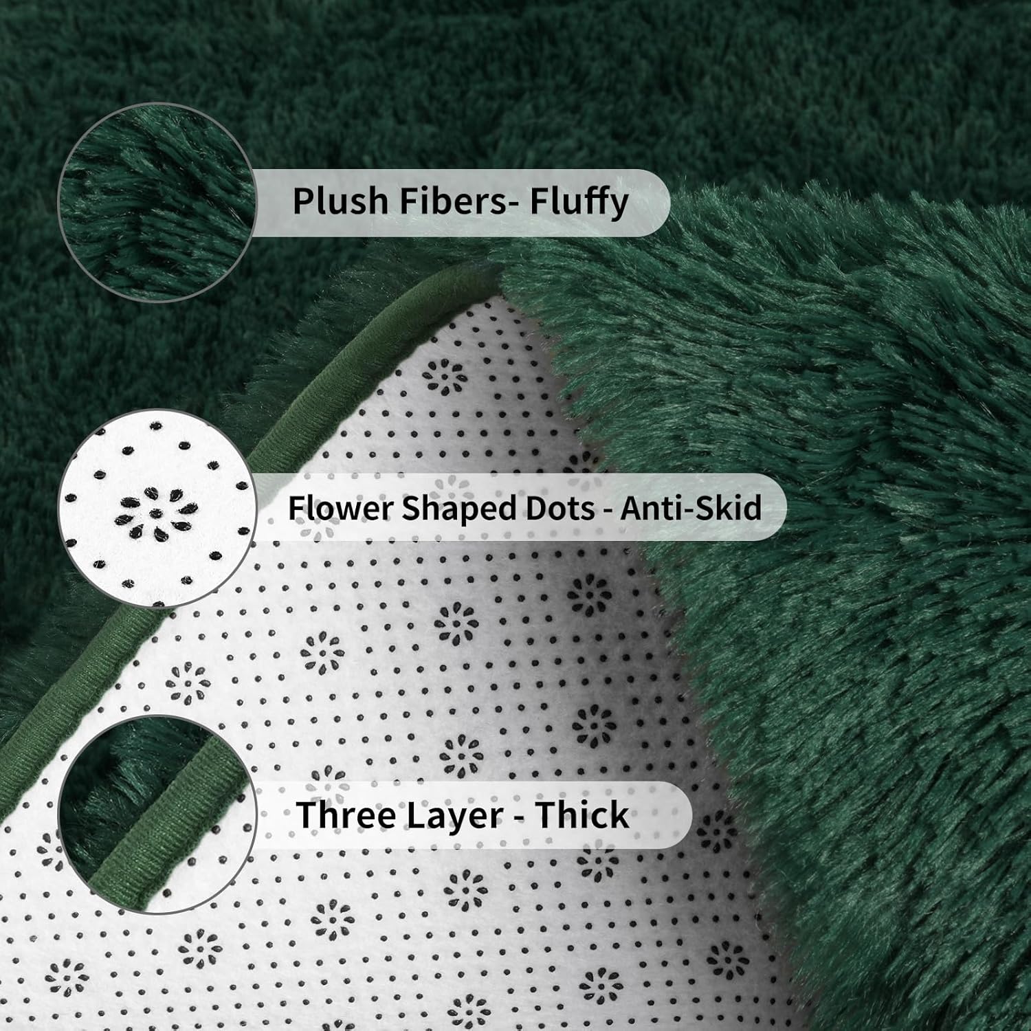FlyDOIT Alfombras de área grandes para sala de estar, 5 x 8 pies, color verde profundo, alfombras peludas de felpa ultra suave, modernas alfombras