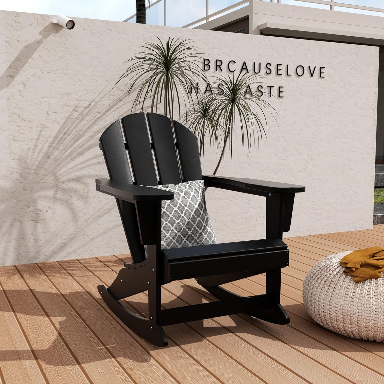WO Home Furniture – Mecedora clásica para exteriores, HDPE, resistente a los rayos UV, color negro