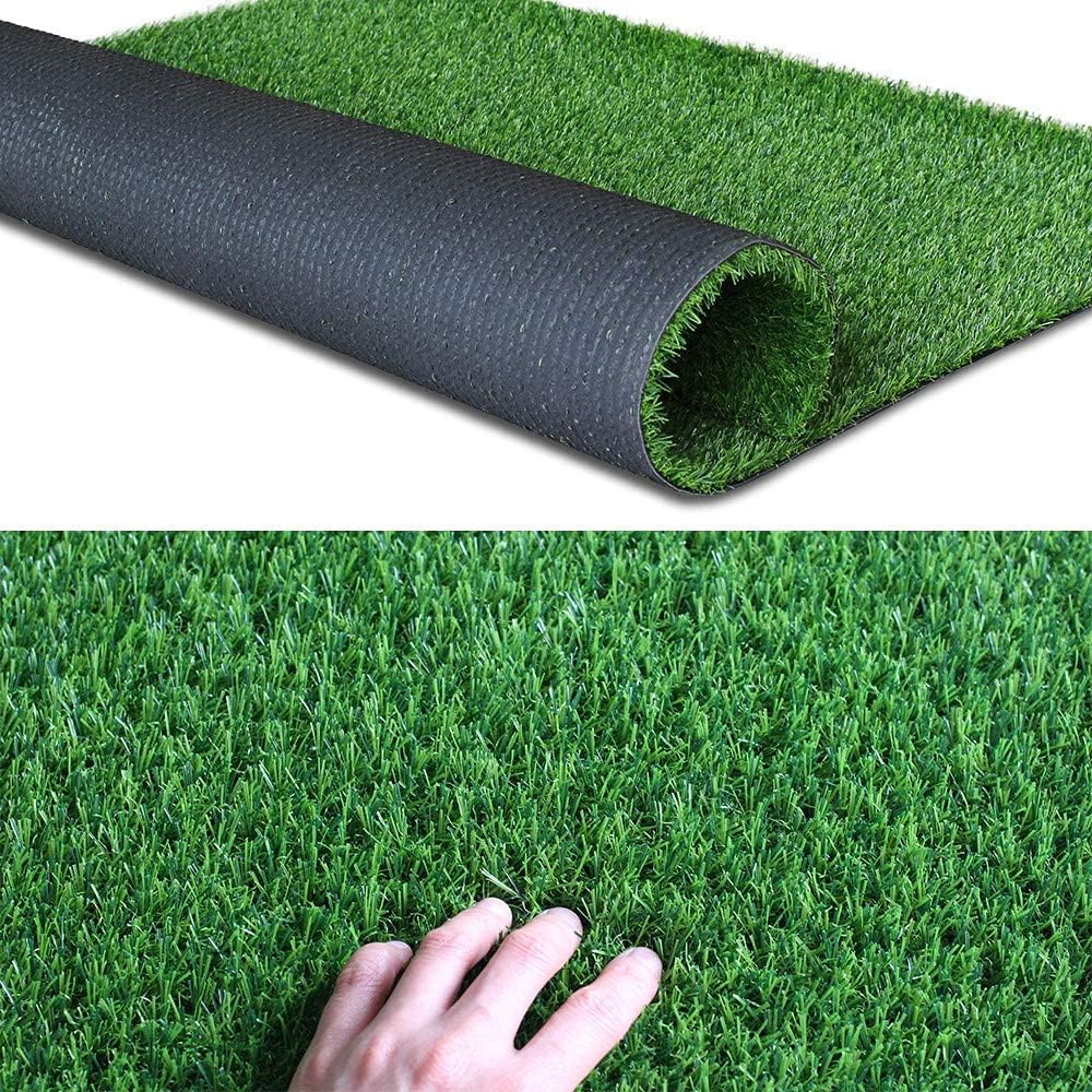 Alfombra de césped artificial realista de 0.7 pulgadas de altura, césped sintético realista de 0.7 pulgadas, agujeros de drenaje, para interiores y