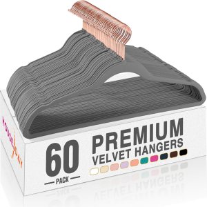 HOUSE DAY Perchas de terciopelo gris, paquete de 60 perchas de ropa de alta calidad, perchas de fieltro antideslizantes, perchas grises resistentes, HOUSE DAY Perchas de terciopelo gris, paquete de 60 perchas de ropa de alta calidad, perchas de fieltro antideslizantes, perchas grises resistentes,