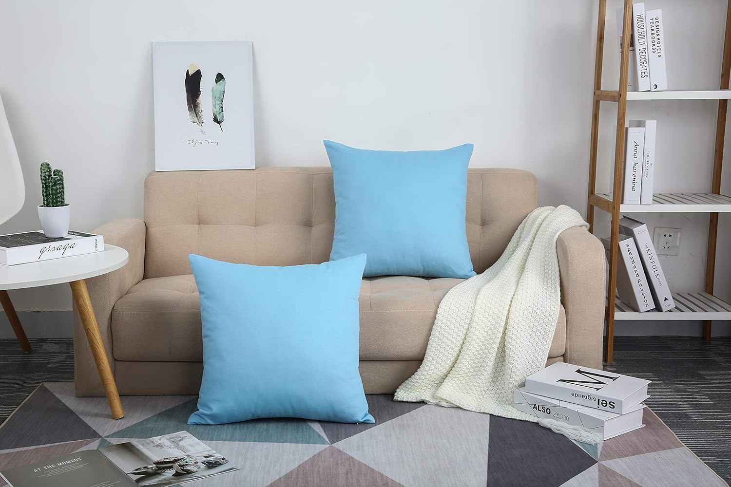 TangDepot – Funda de almohada hecha a mano 100% lona de algodón, Azul (Sky Blue)