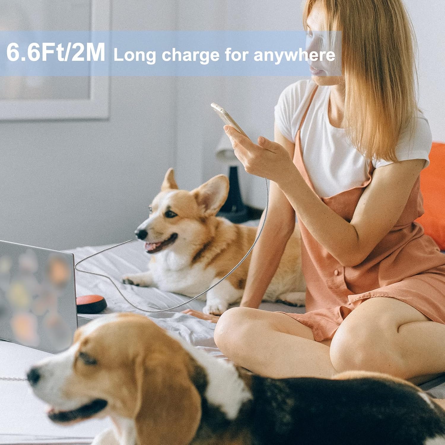Cable de carga trenzado de metal para iPhone con certificación MFi de Apple, 6.6 pies, resistente cable Lightning de acero inoxidable 304, cable