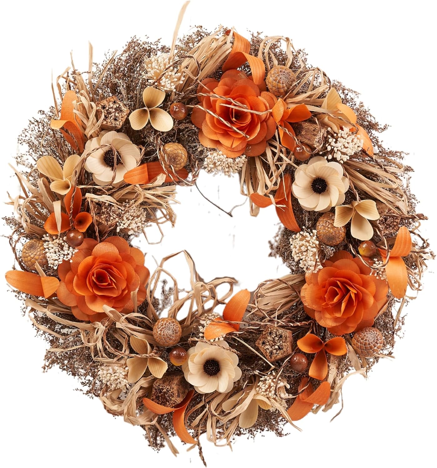 Corona floral de madera de cosecha de otoño de 22 pulgadas, coronas de otoño hechas a mano de primera calidad para puerta delantera, perfecta para